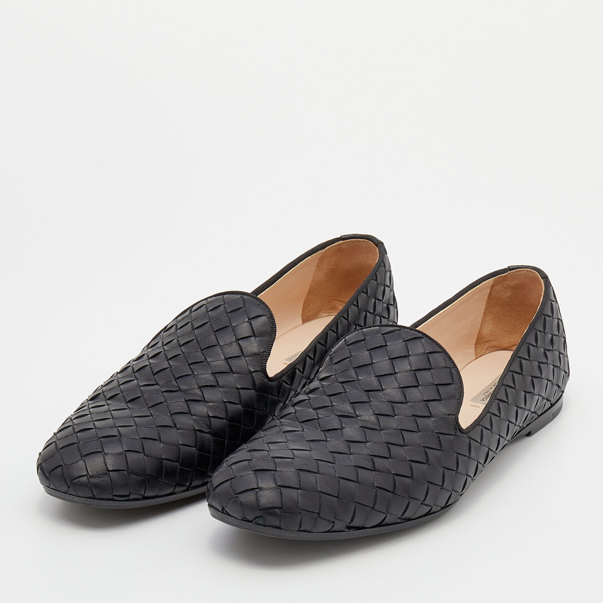 

Bottega Veneta Black Intrecciato Leather Smoking Slippers Size