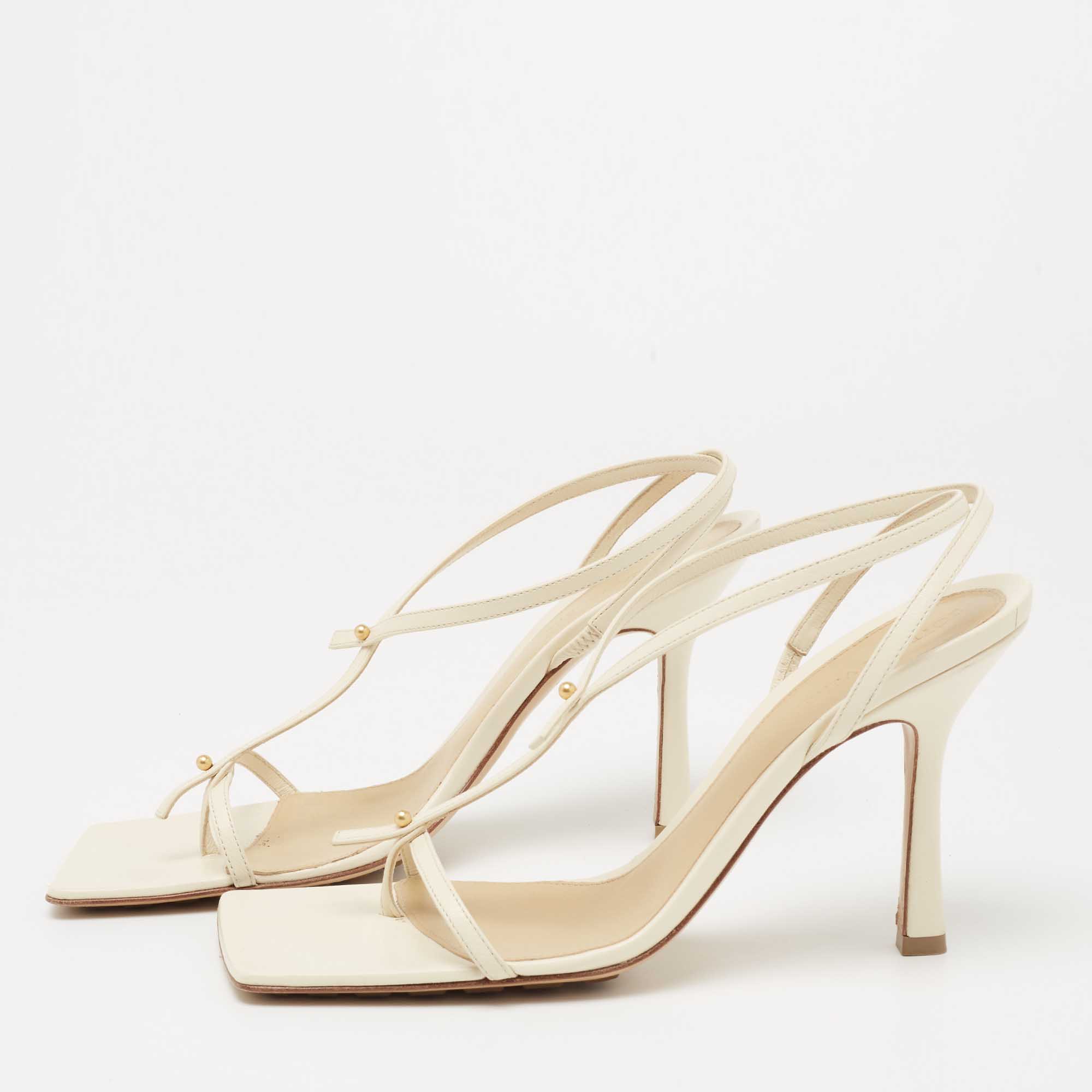 

Bottega Veneta Cream Studded Leather Strappy Sandals Size