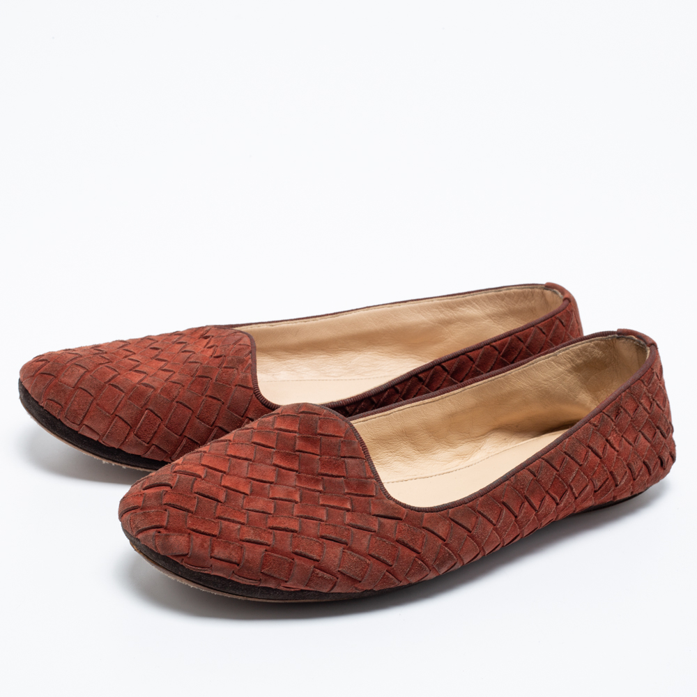 

Bottega Veneta Rust Red Intrecciato Leather Ballet Flats Size