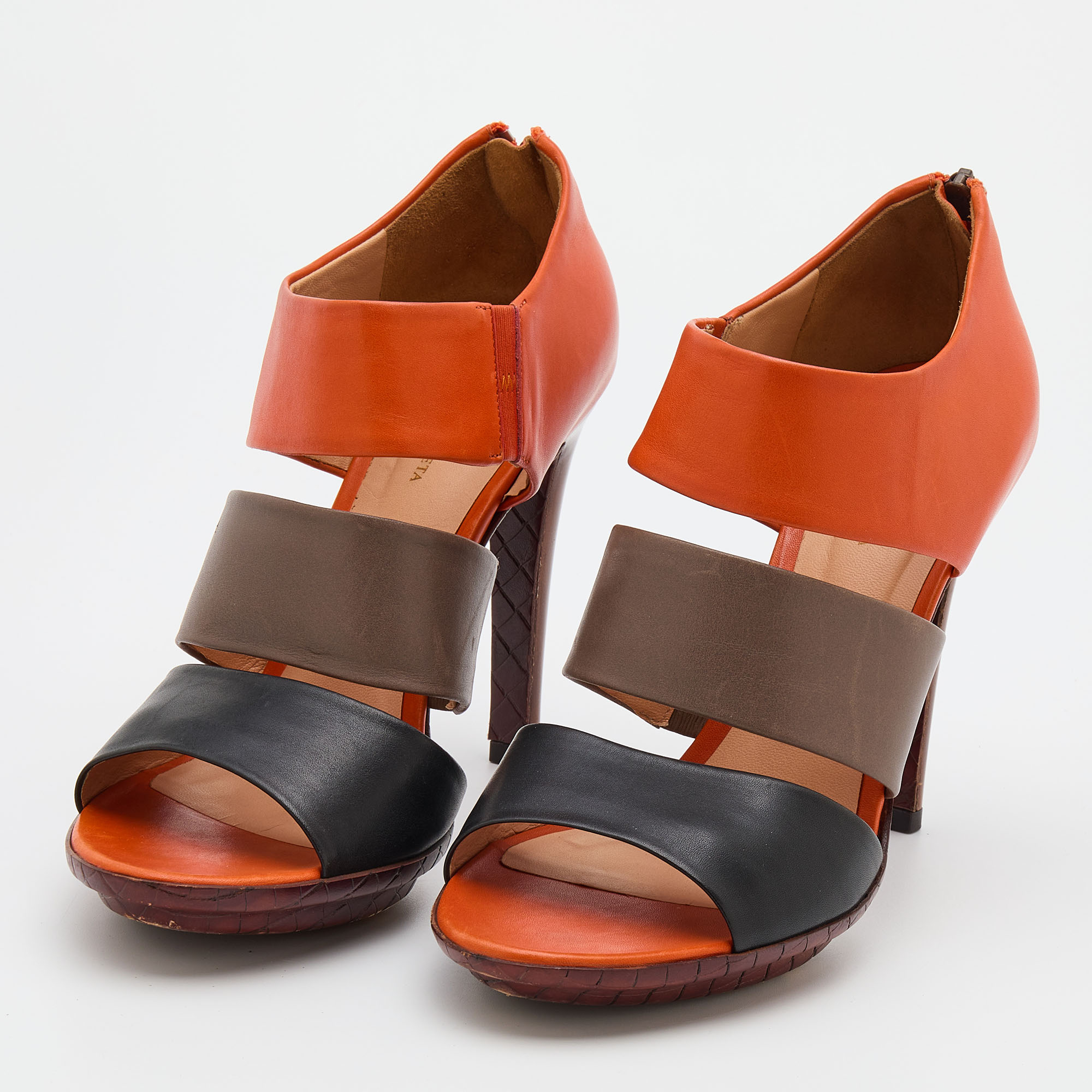 

Bottega Veneta Multicolor Leather Ankle Strap Open Toe Sandals Size