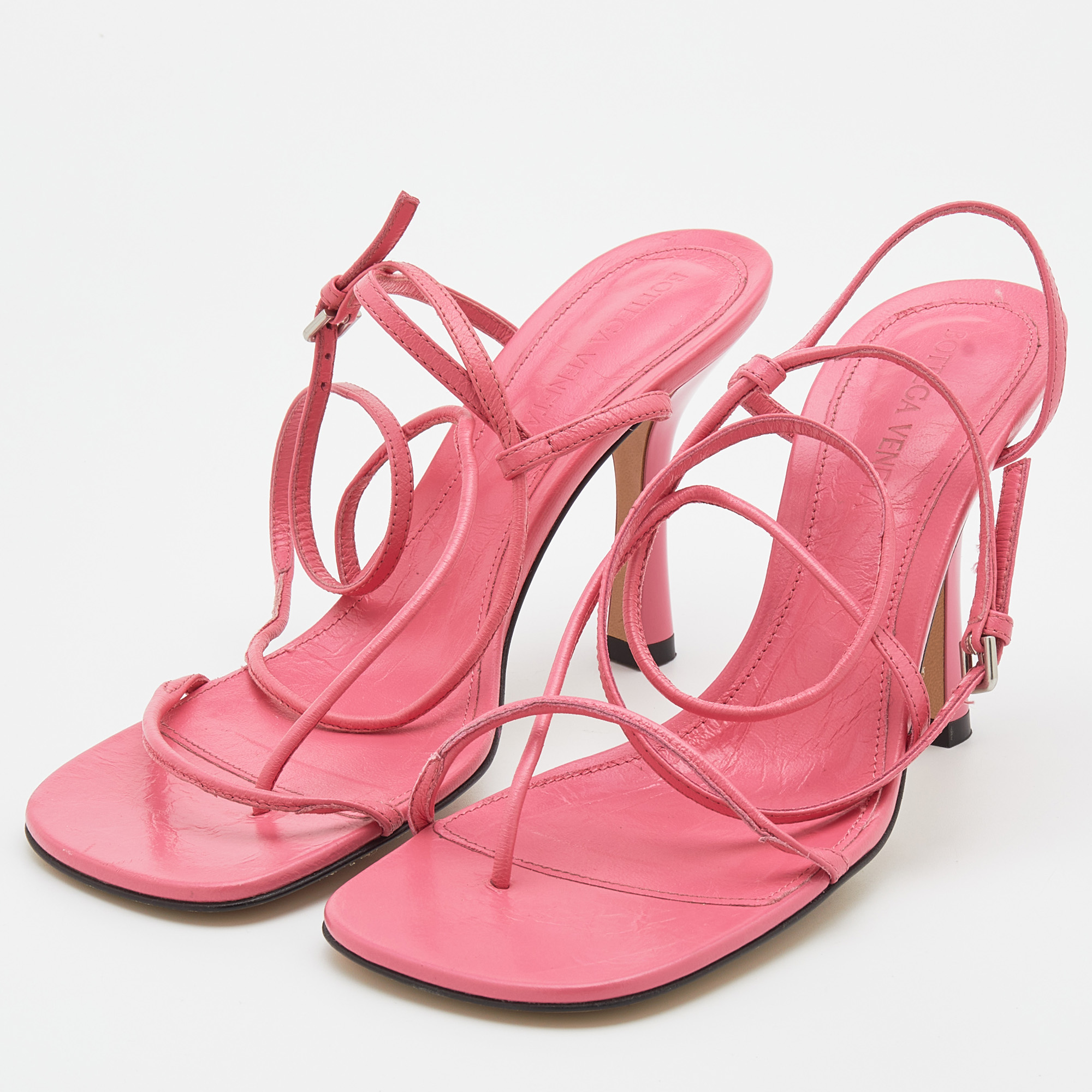 

Bottega Veneta Pink Barely There Strappy Sandals Size