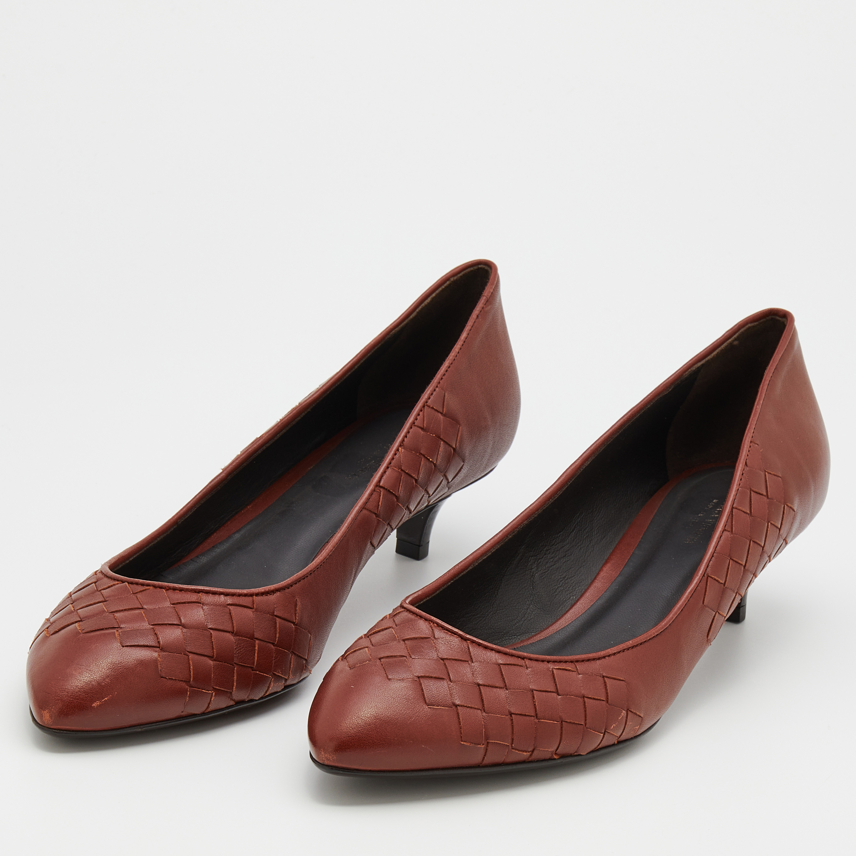 

Bottega Veneta Choco Brown Intrecciato Leather Pumps Size