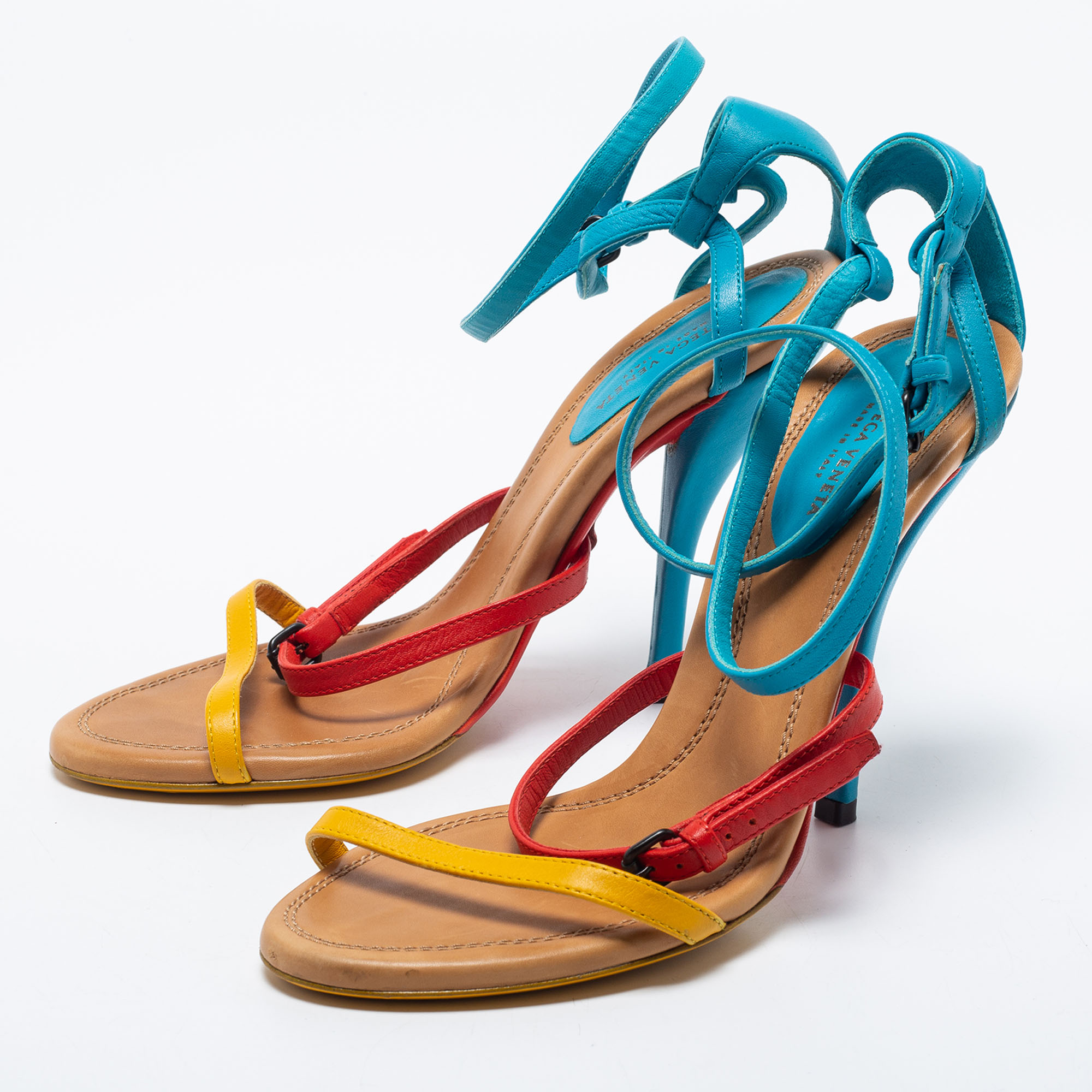 

Bottega Veneta Multicolor Leather Strappy Ankle Strap Sandals Size