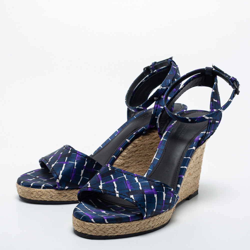 

Bottega Veneta Blue Fabric Espadrille Wedge Sandals Size