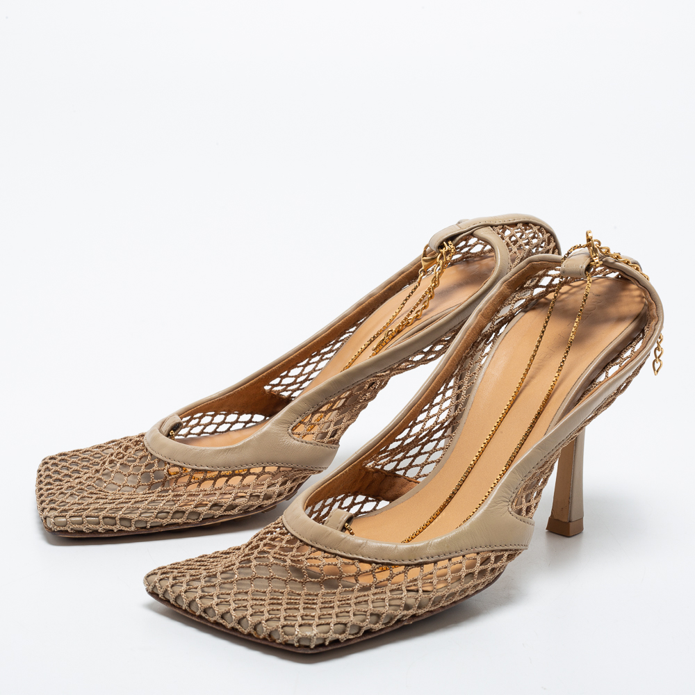 

Bottega Veneta Beige Mesh and Leather Stretch Slingback Pumps Size