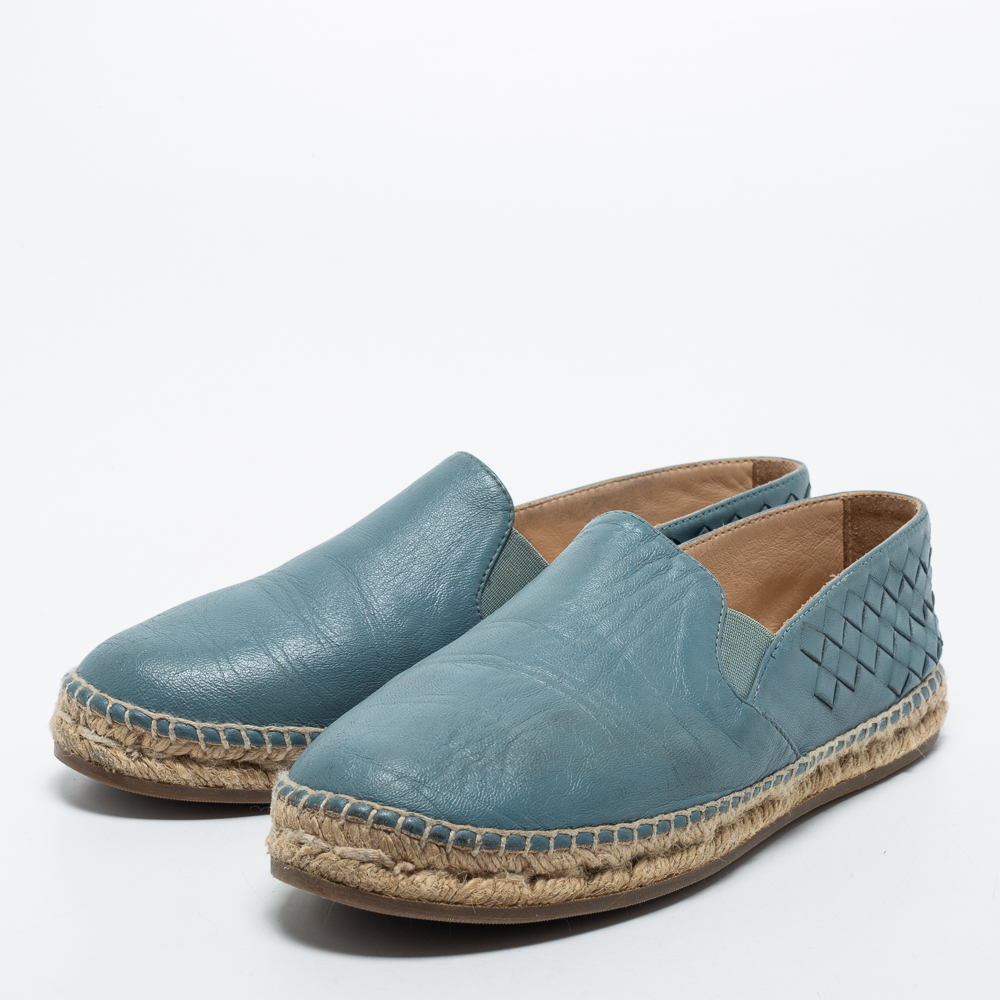 

Bottega Veneta Blue Intrecciato Leather Espadrille Flats Size