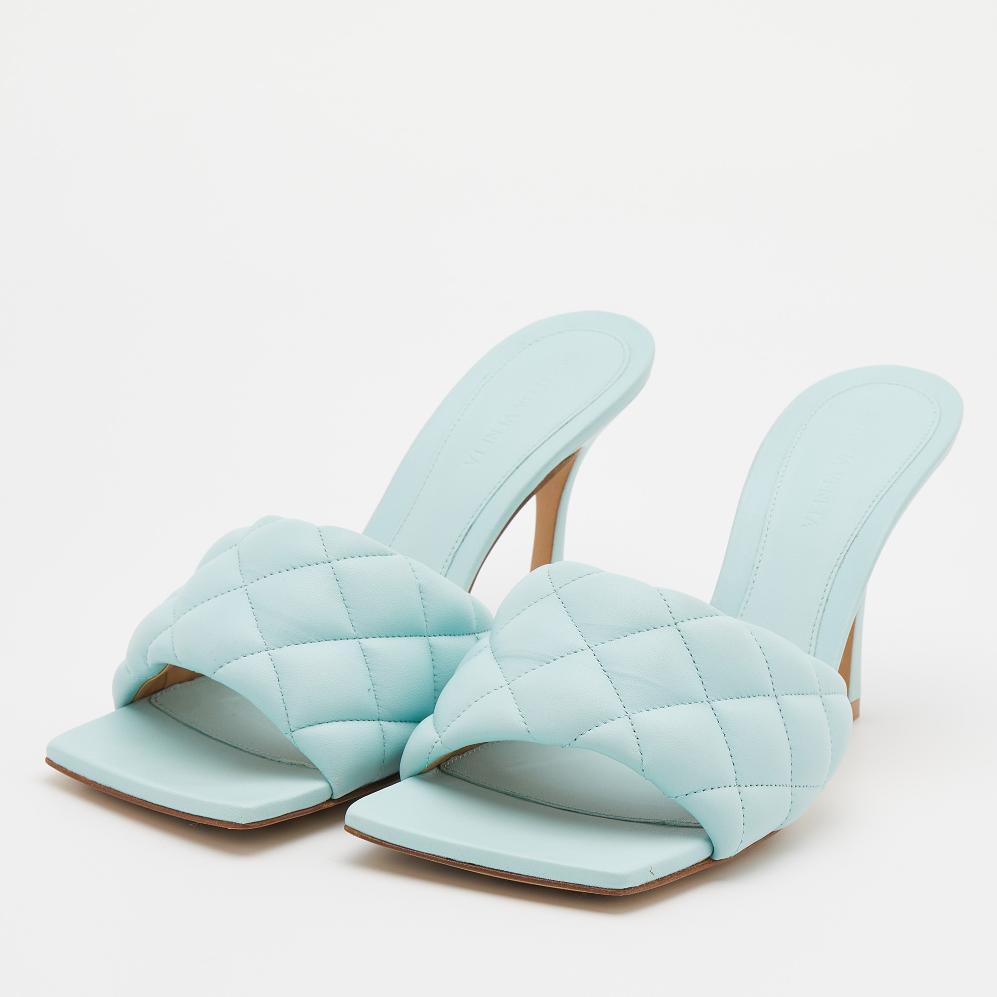 

Bottega Veneta Light Blue Quilted Leather Lido Slide Sandals Size
