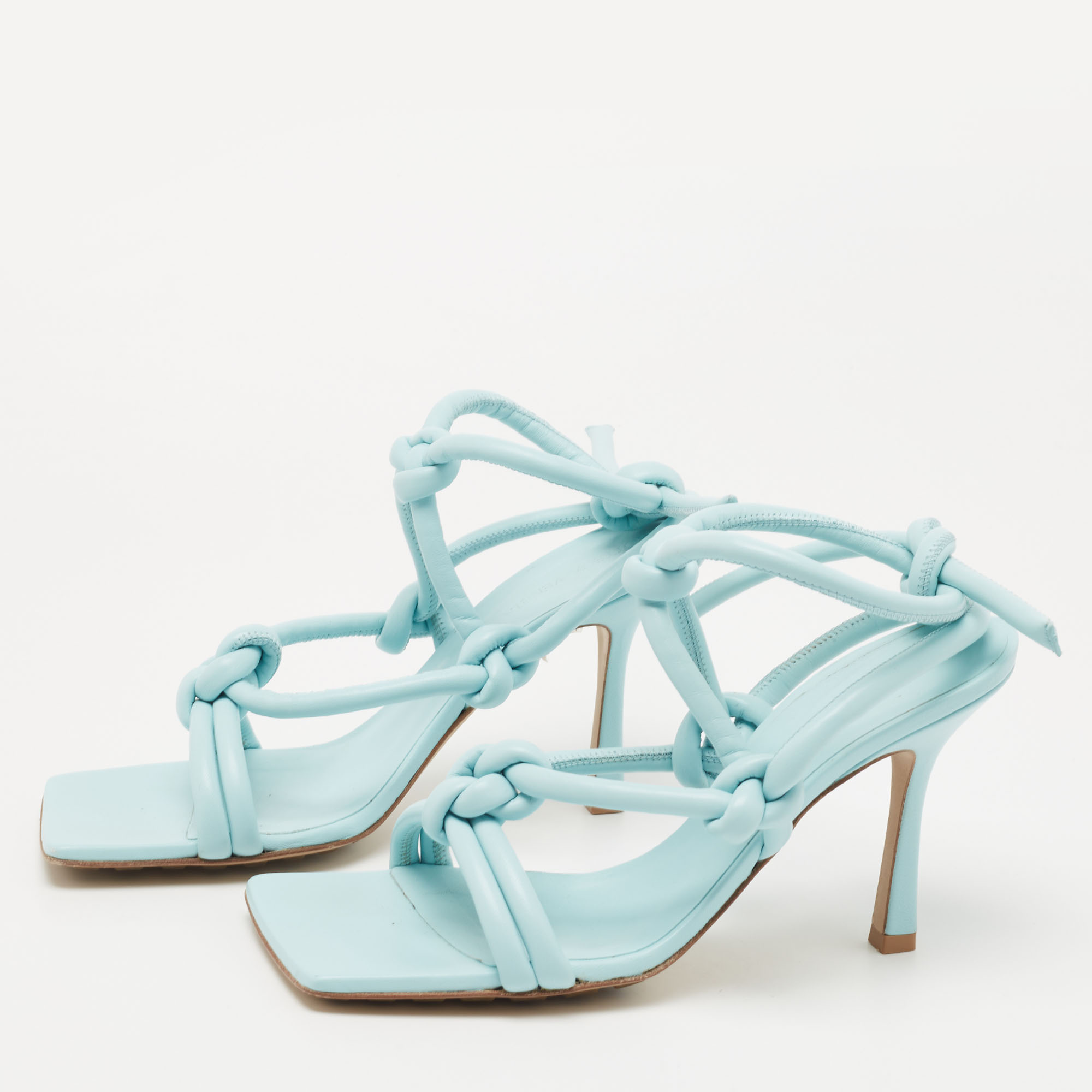 

Bottega Veneta Light Blue Knotted Ankle Strap Sandals Size