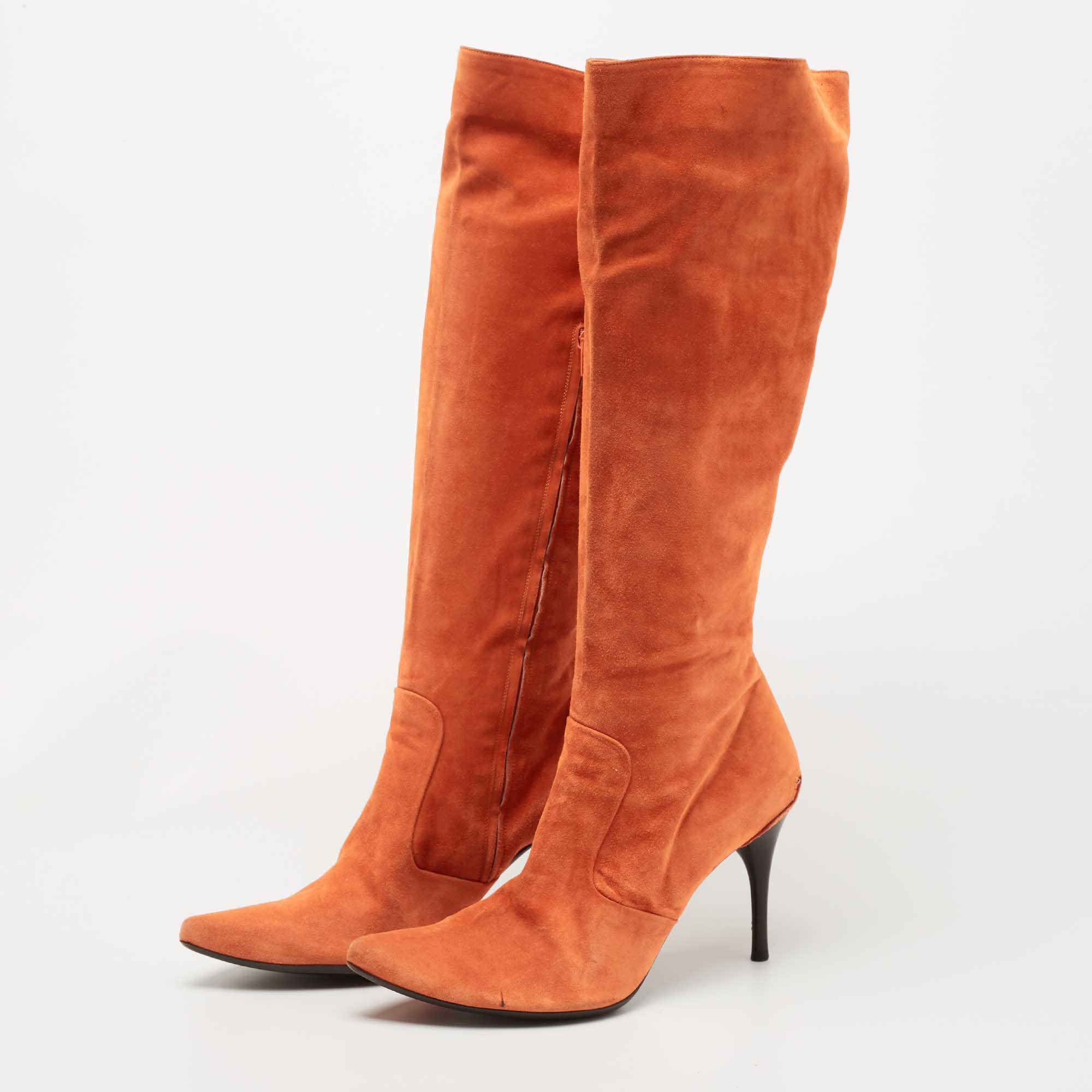 

Bottega Veneta Orange Suede Knee Length Boots Size