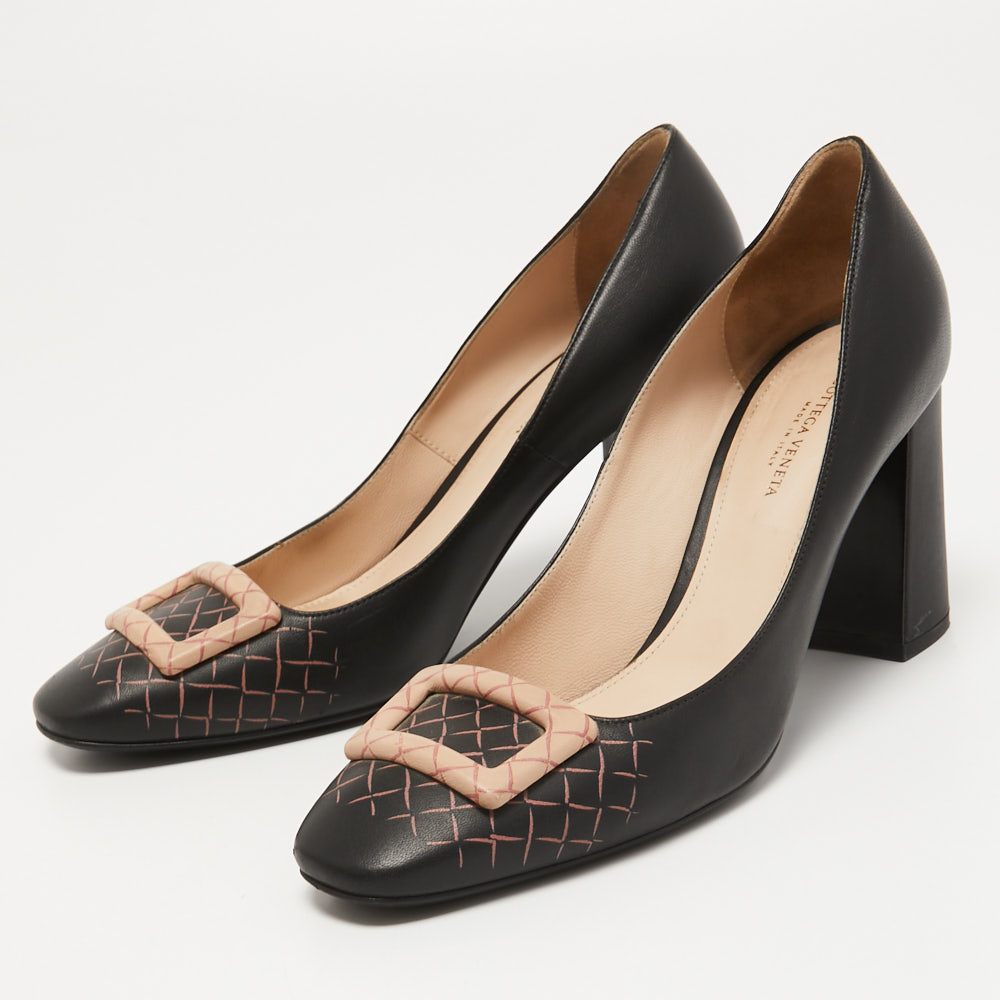 

Bottega Veneta Black Leather Block Heel Pumps Size