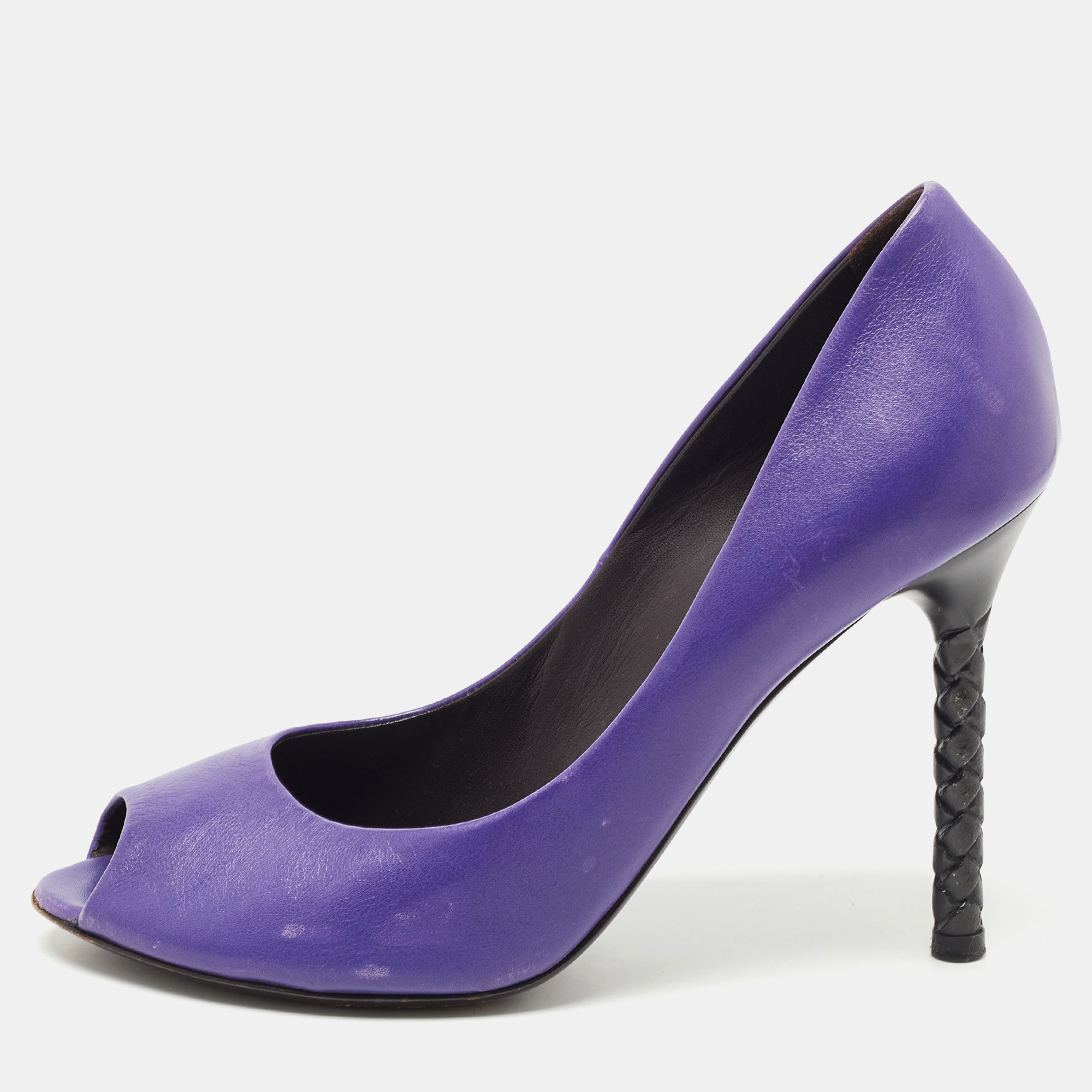 Pre-owned Bottega Veneta Purple Suede Peep Toe Pumps Size 39.5