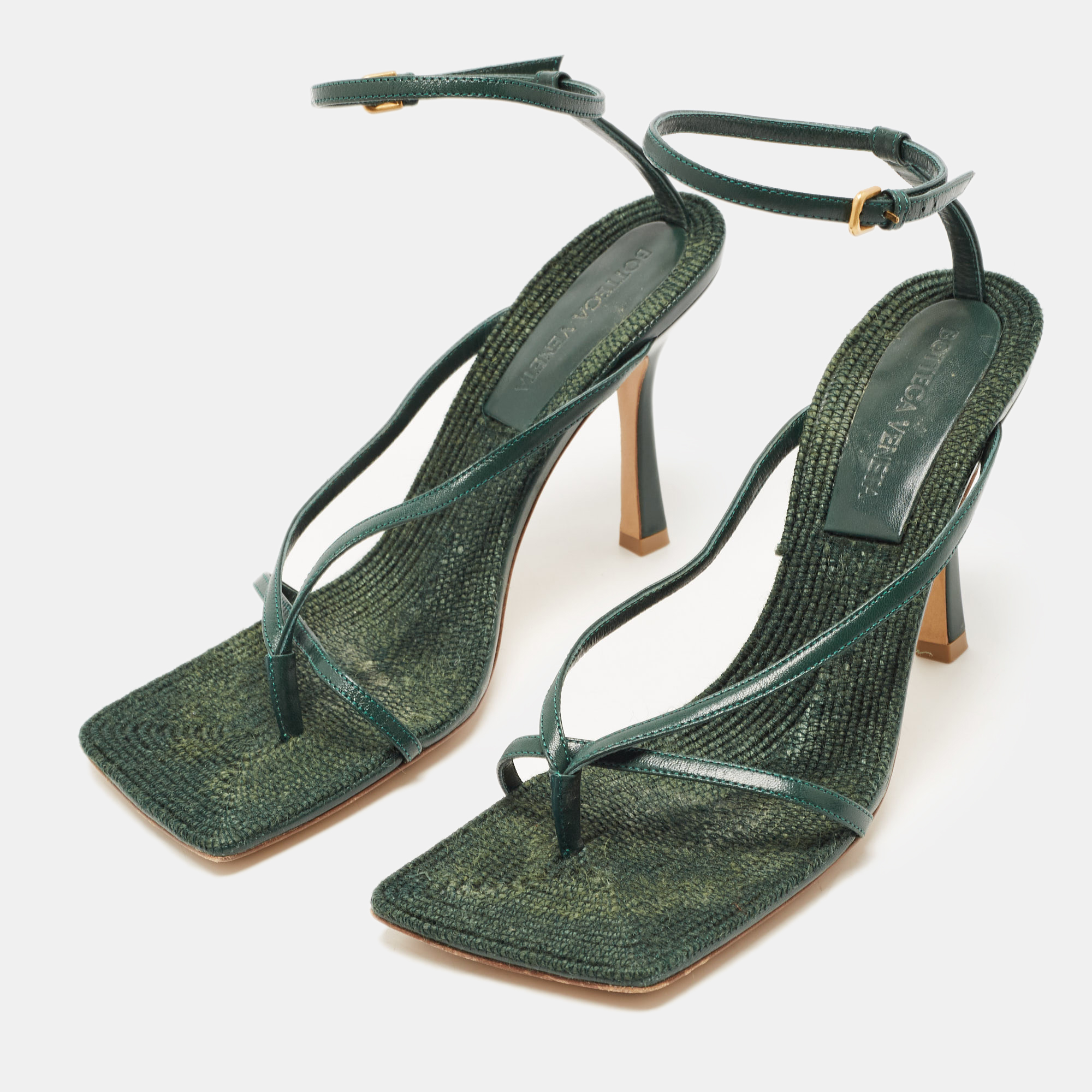 

Bottega Veneta Green Leather Stretch Ankle Strap Sandals Size