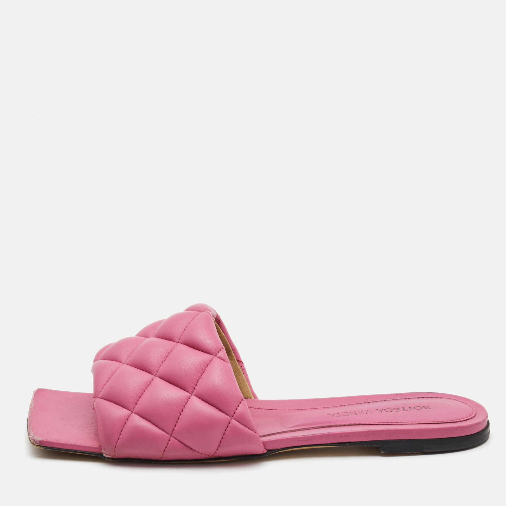 Pre-owned Bottega Veneta Pink Quilted Leather Flat Slides Size 37.5