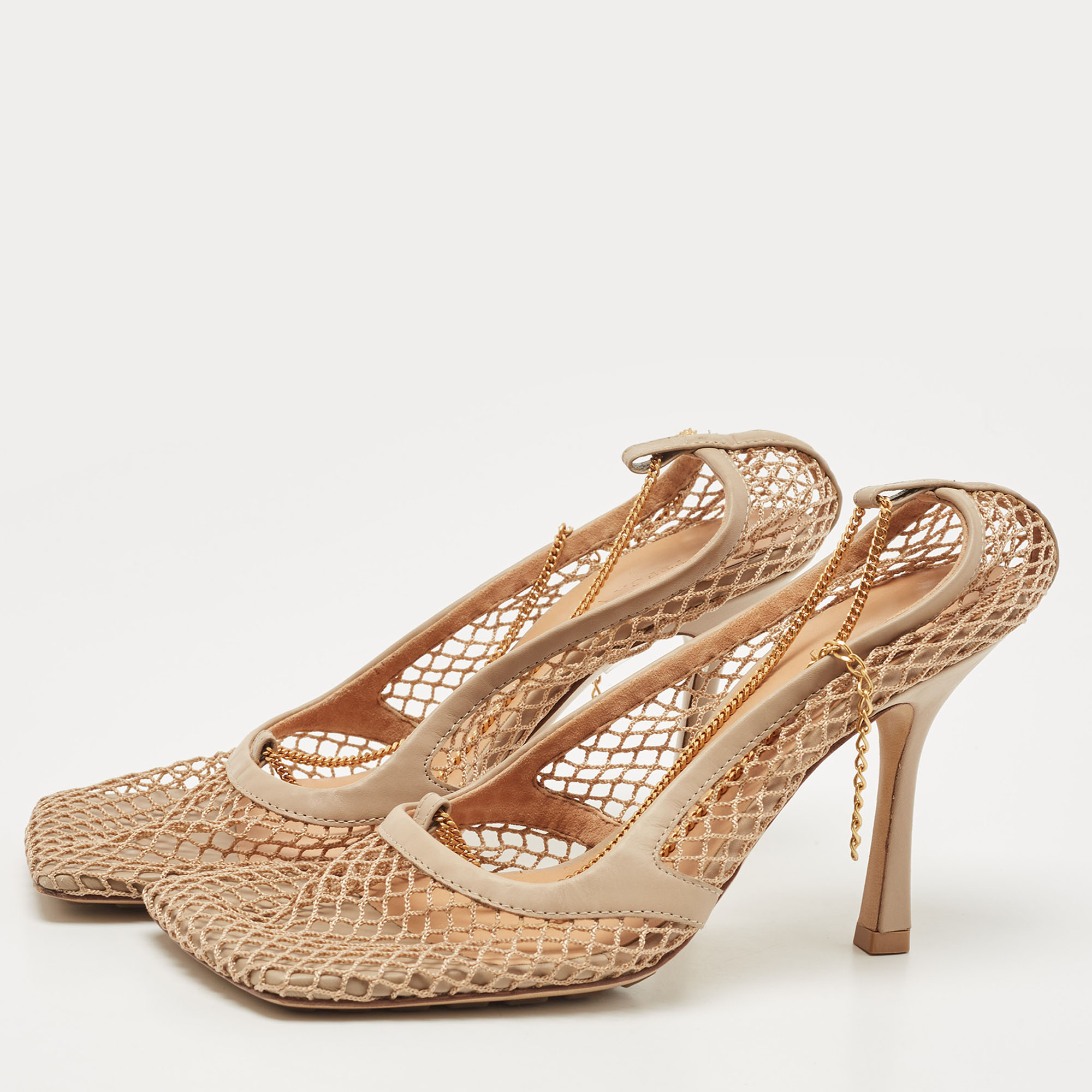 

Bottega Veneta Beige Mesh and Leather Stretch Pumps Size, Brown