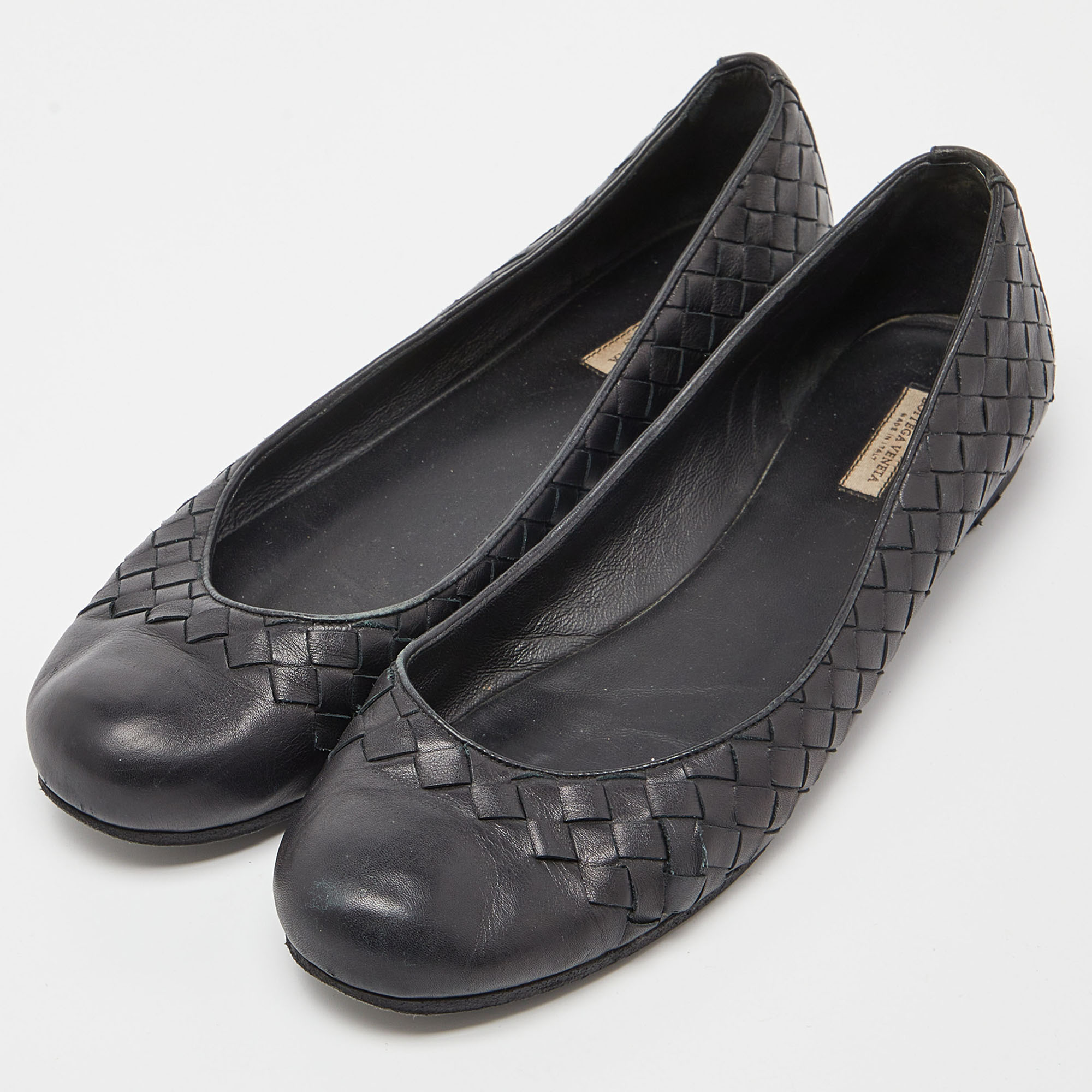 

Bottega Veneta Black Intrecciato Leather Ballet Flats Size