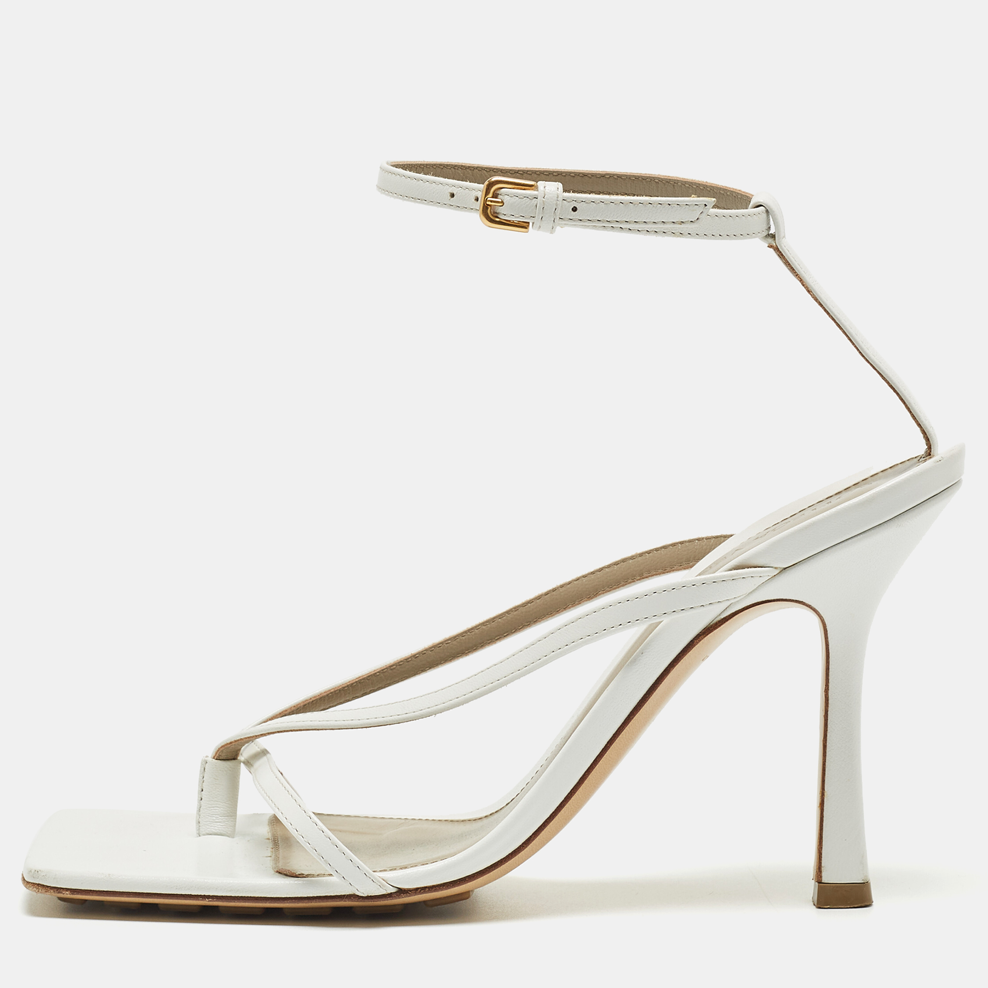 

Bottega Veneta White Leather Stretch Ankle Strap Sandals Size