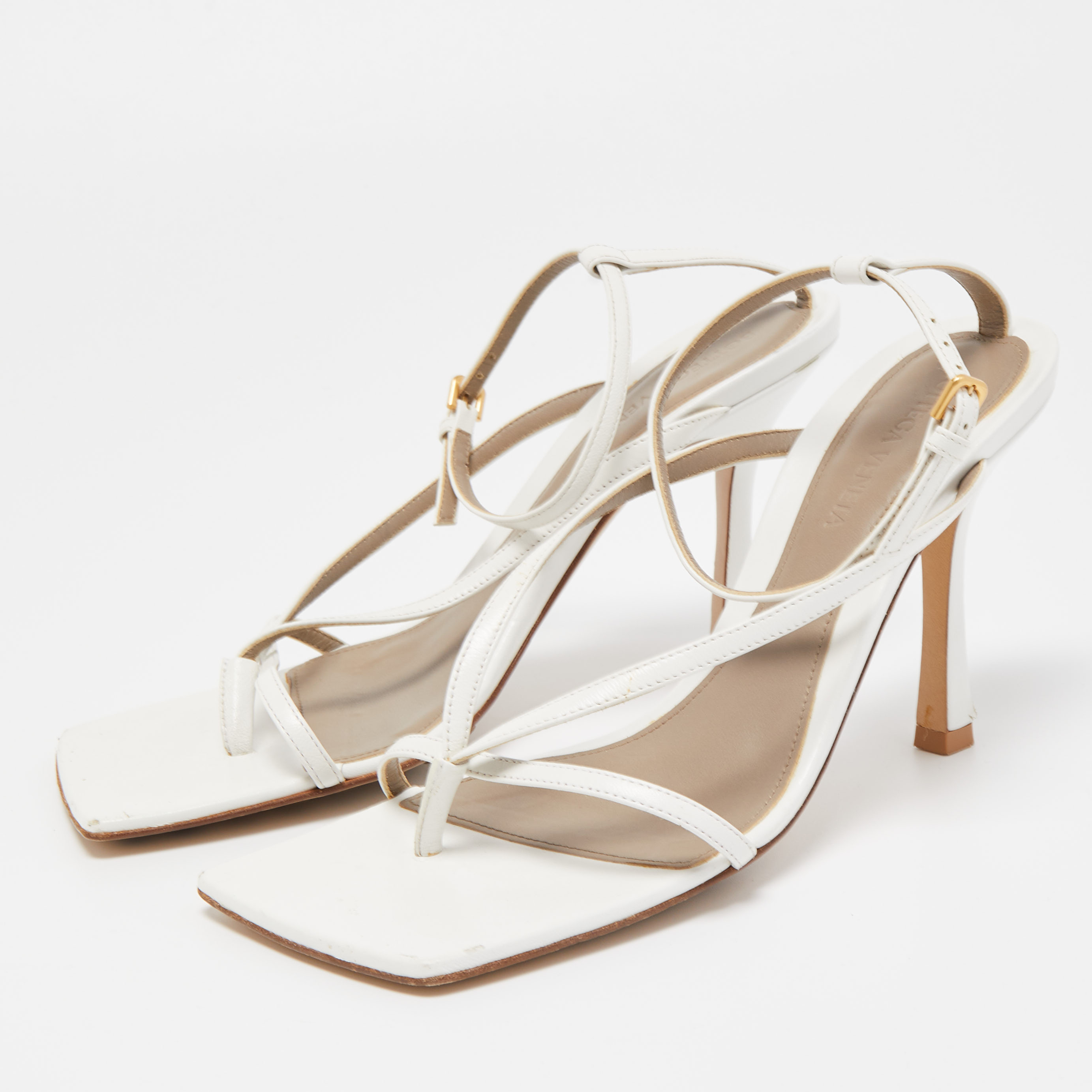 

Bottega Veneta White Leather Stretch Ankle Strap Sandals Size