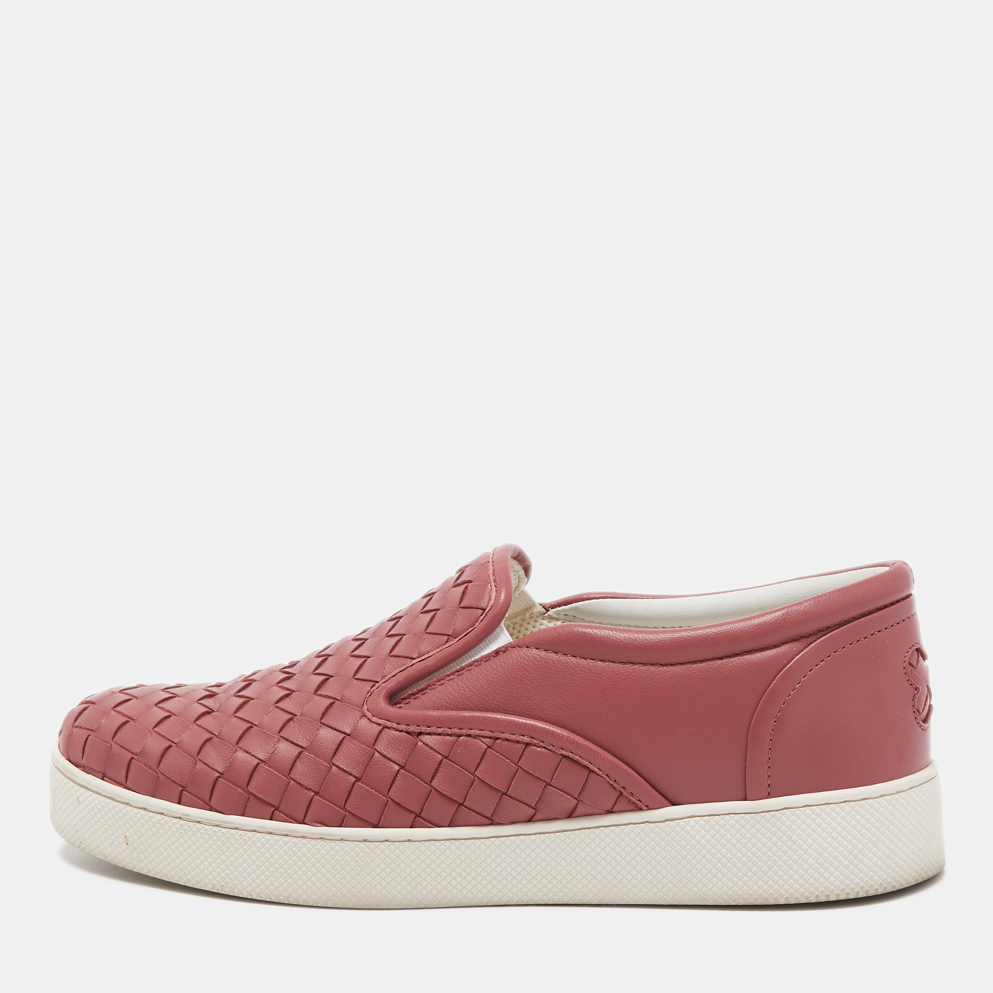 Pre-owned Bottega Veneta Pink Intrecciato Leather Slip On Sneakers Size 38