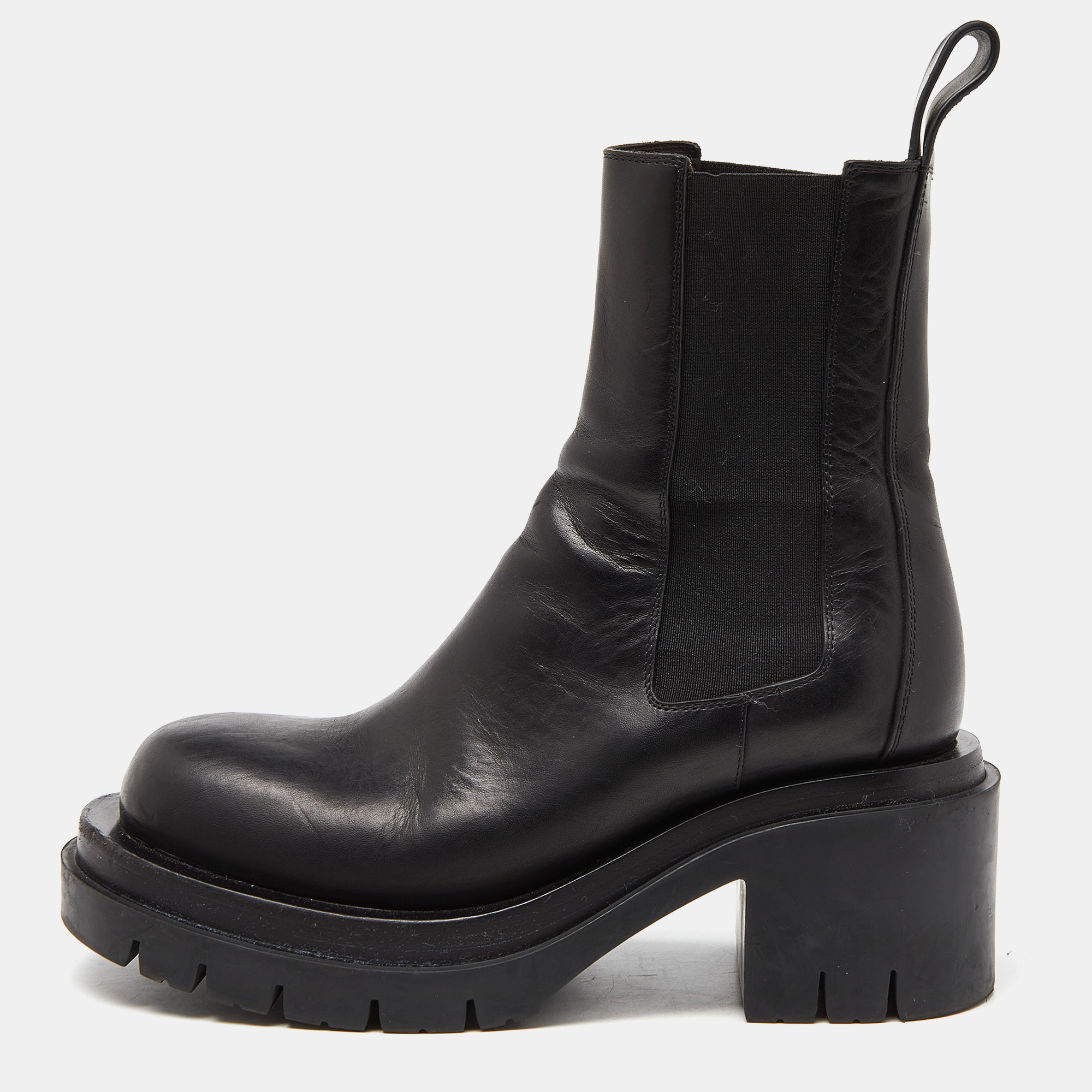 Pre-owned Bottega Veneta Black Leather Platform Chelsea Boots Size