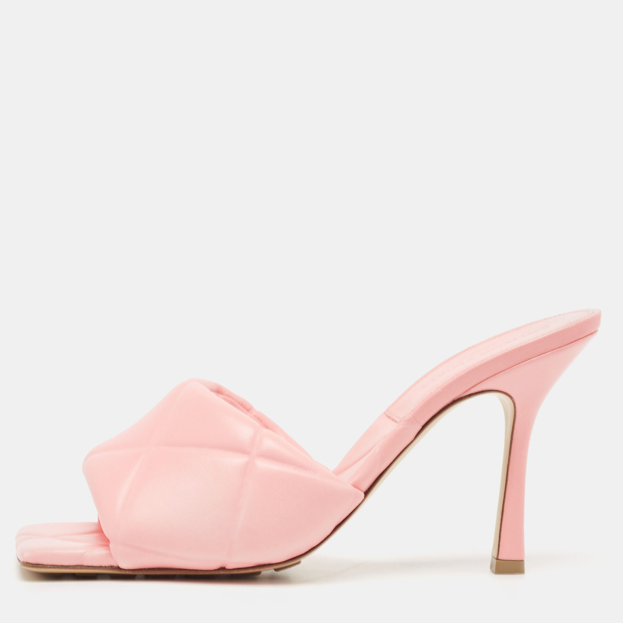 Pre-owned Bottega Veneta Pink Leather Lido Slide Sandals Size 39.5