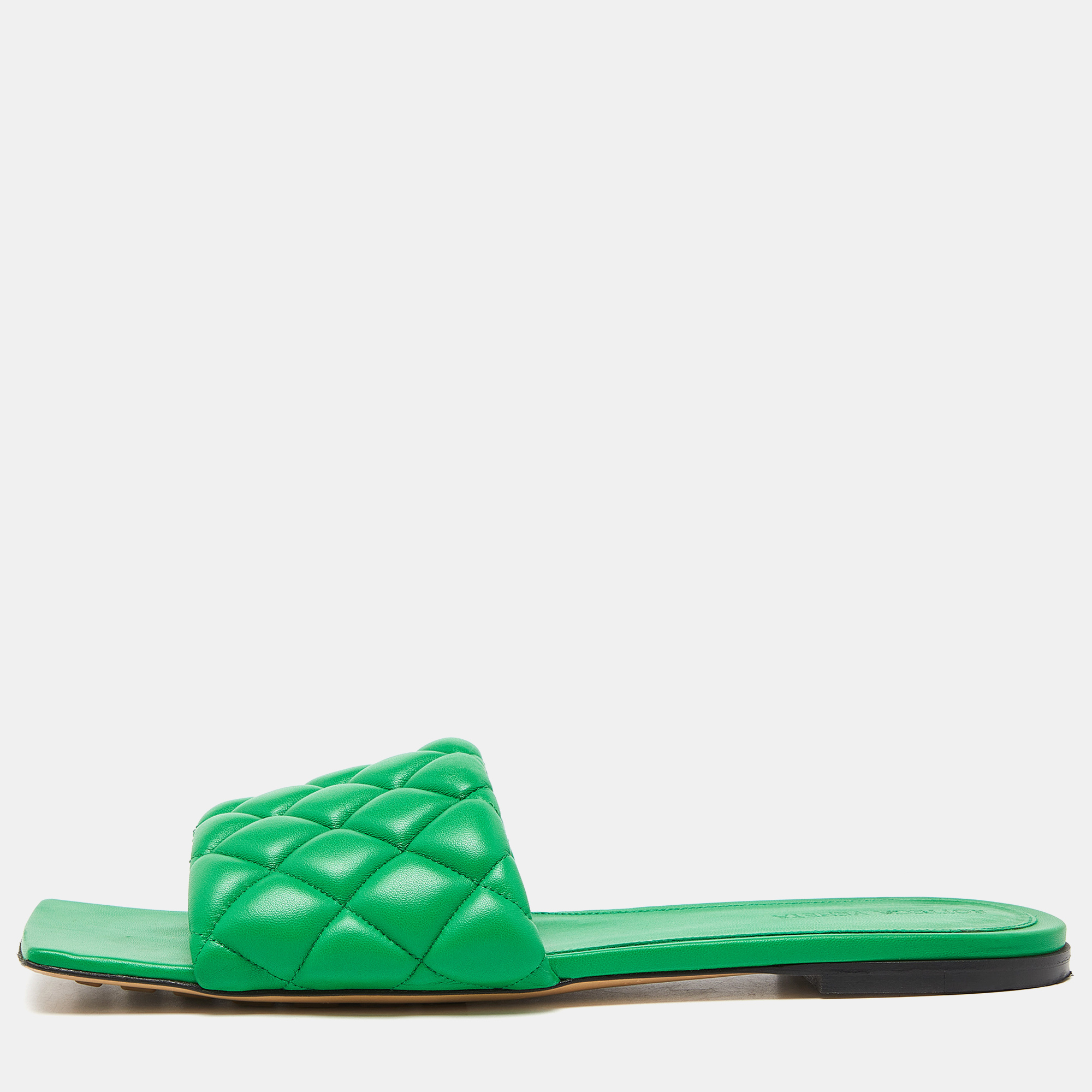 Pre-owned Bottega Veneta Green Padded Leather Flat Slides Size 41