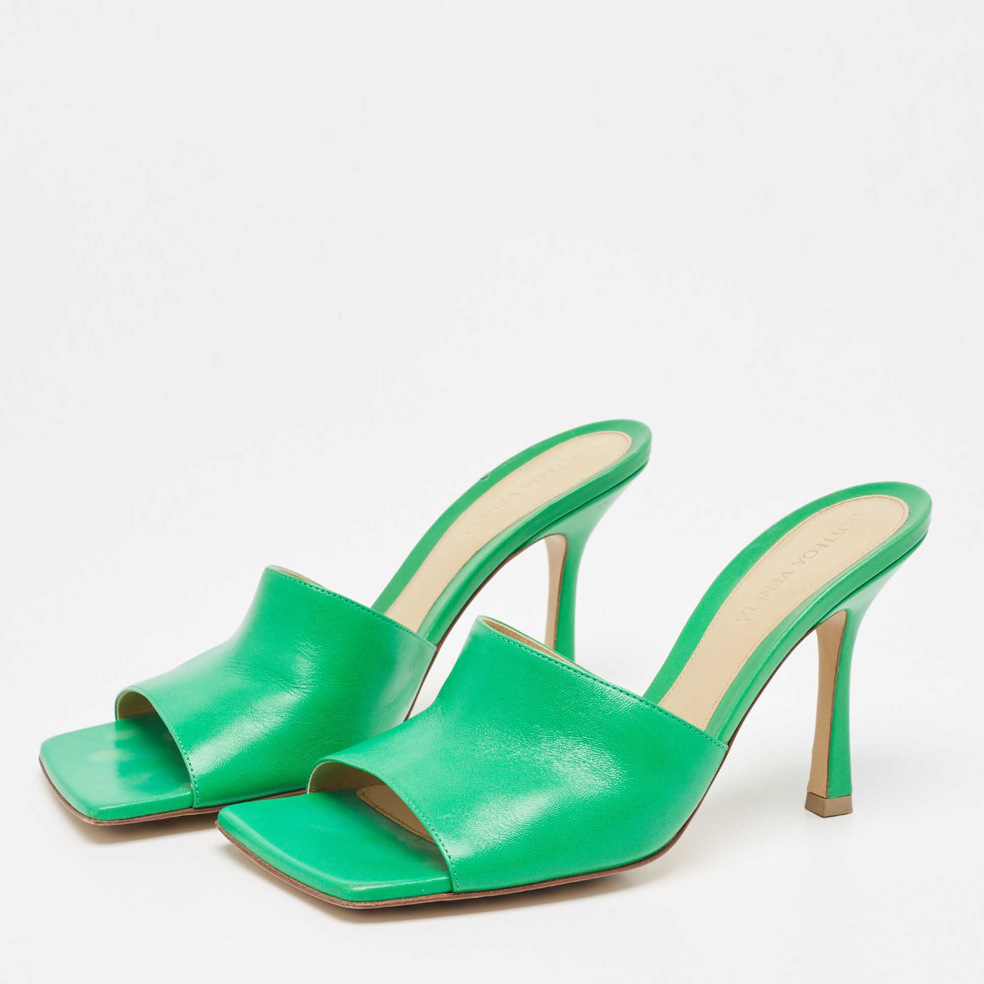 Green Sandals - Woven Stiletto Slides - Square-Toe Sandals - Lulus