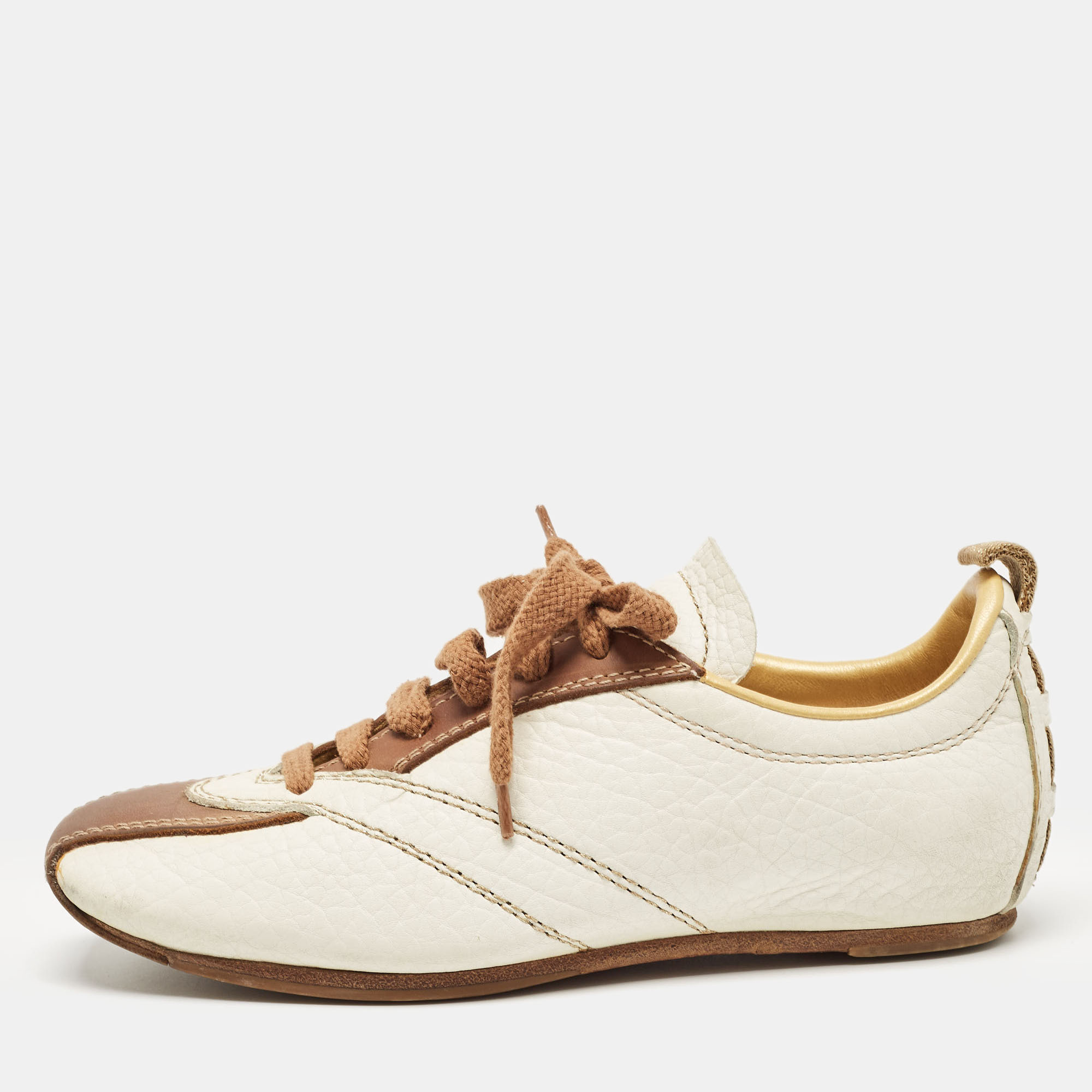 

Bottega Veneta White/Black Leather Trotter Sneakers Size