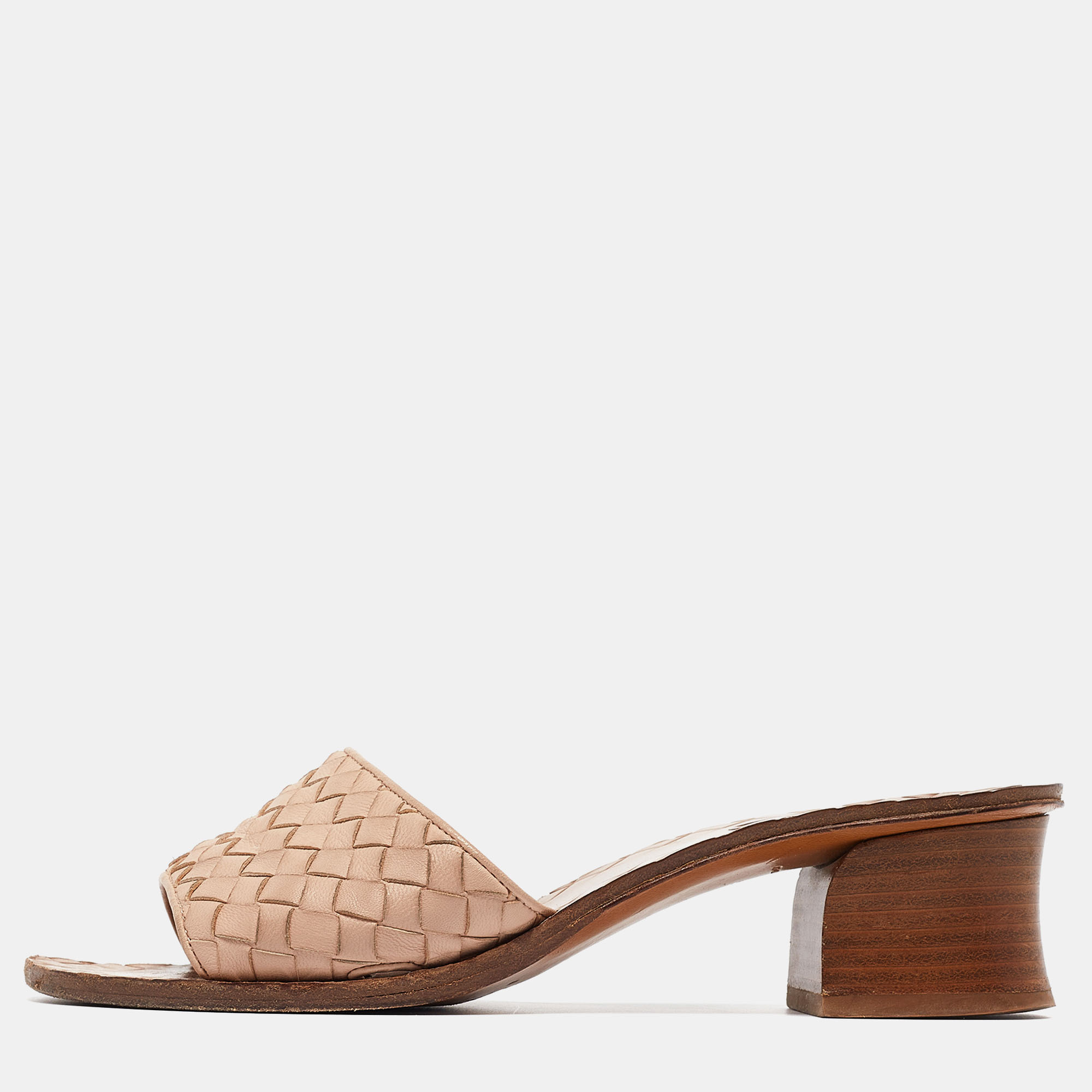 

Bottega Veneta Beige Intrecciato Leather Slide Sandals Size