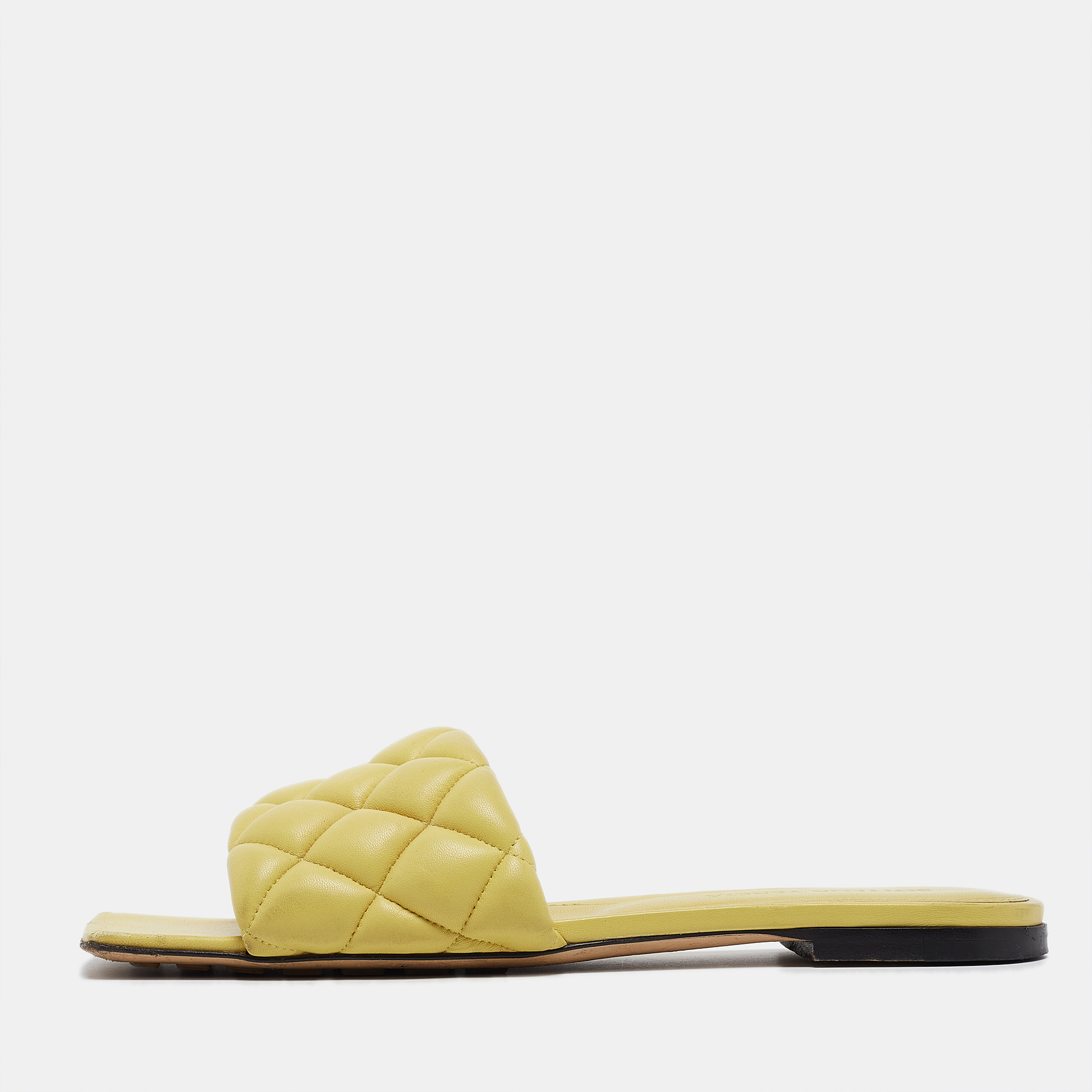 Pre-owned Bottega Veneta Yellow Quilted Leather Flat Slides Size 37