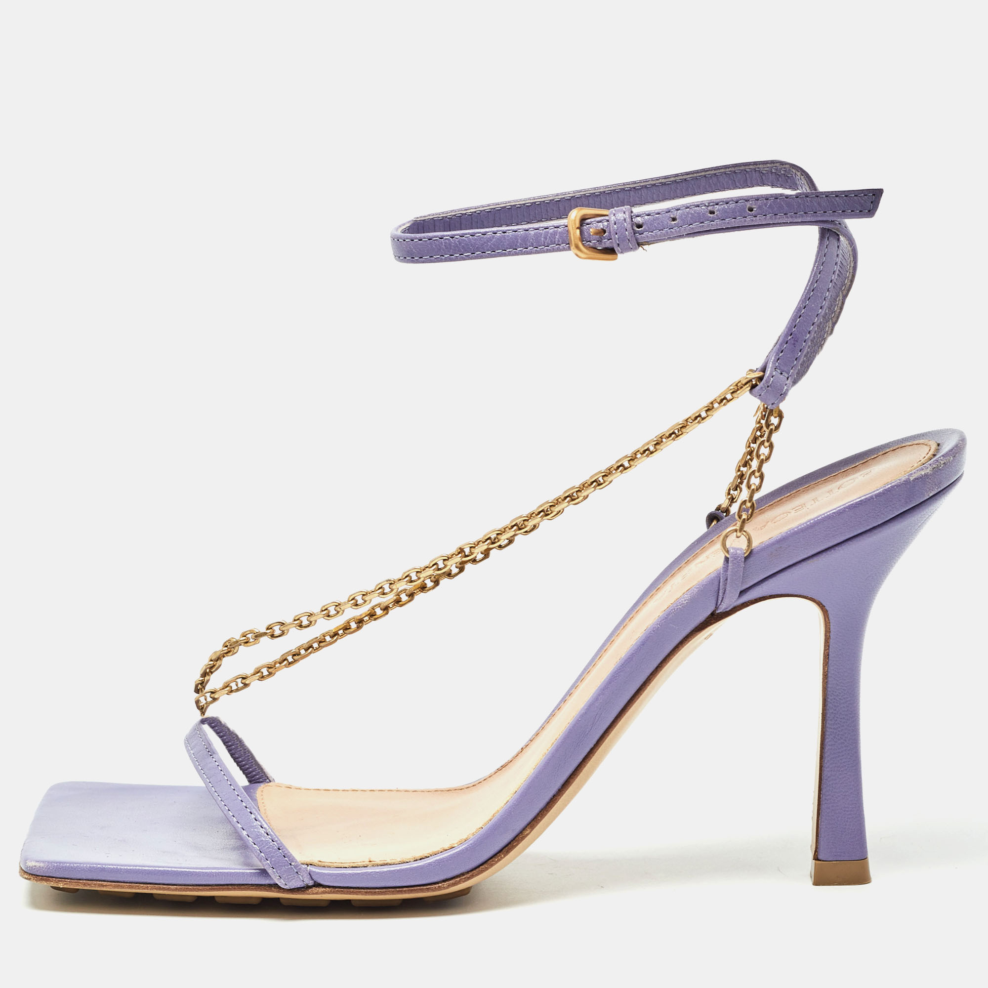 Pre-owned Bottega Veneta Purple Leather Chain Stretch Sandals Size 37