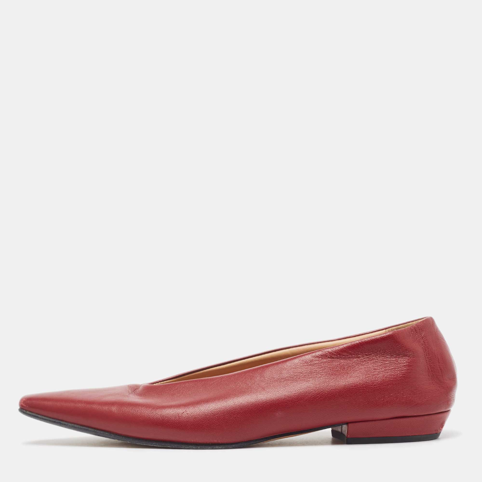Pre-owned Bottega Veneta Burgundy Leather Almond Toe Ballet Flats Size 35 In Red