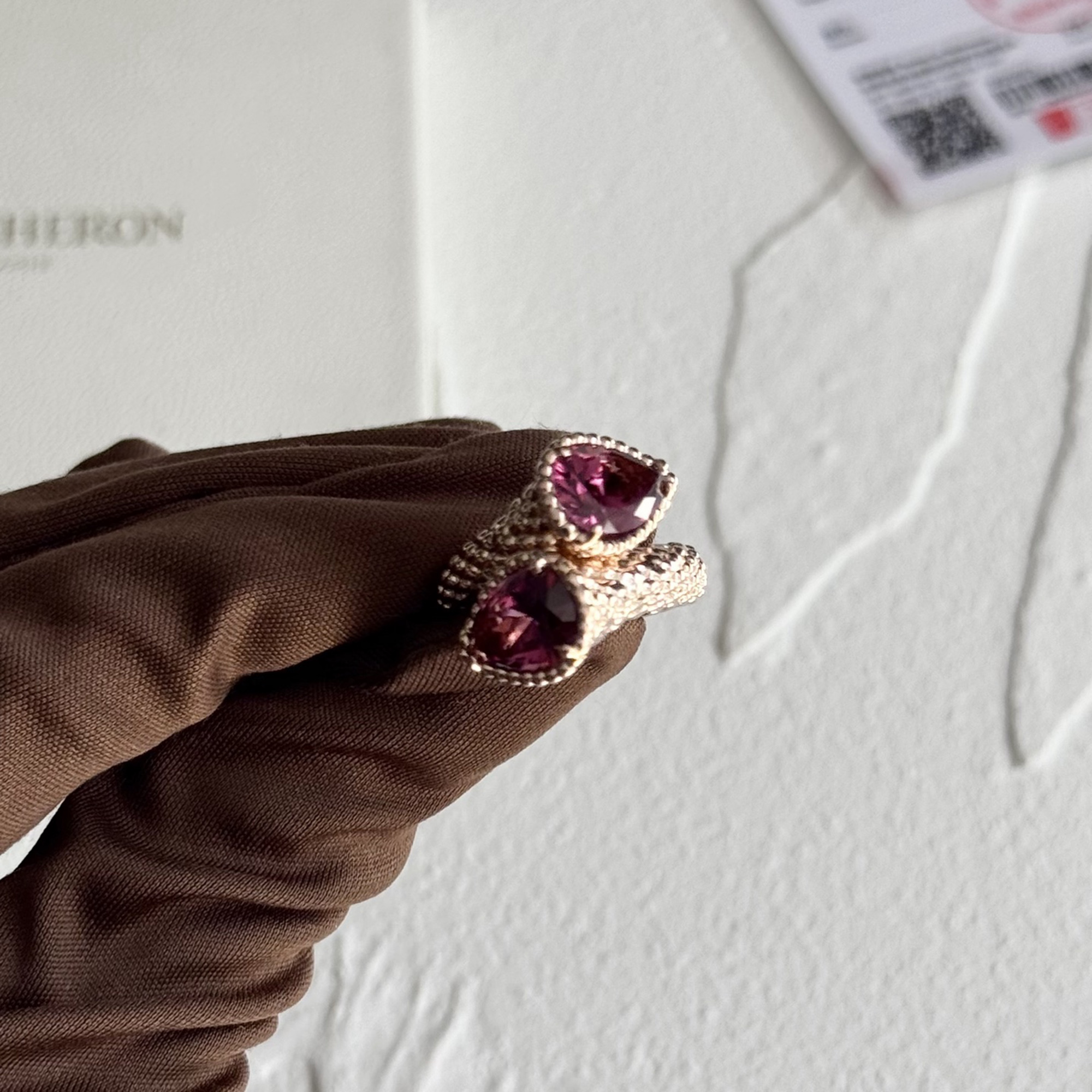 Pre-owned Boucheron Boheme 18k Rose Gold Garnet Ring Eu 51