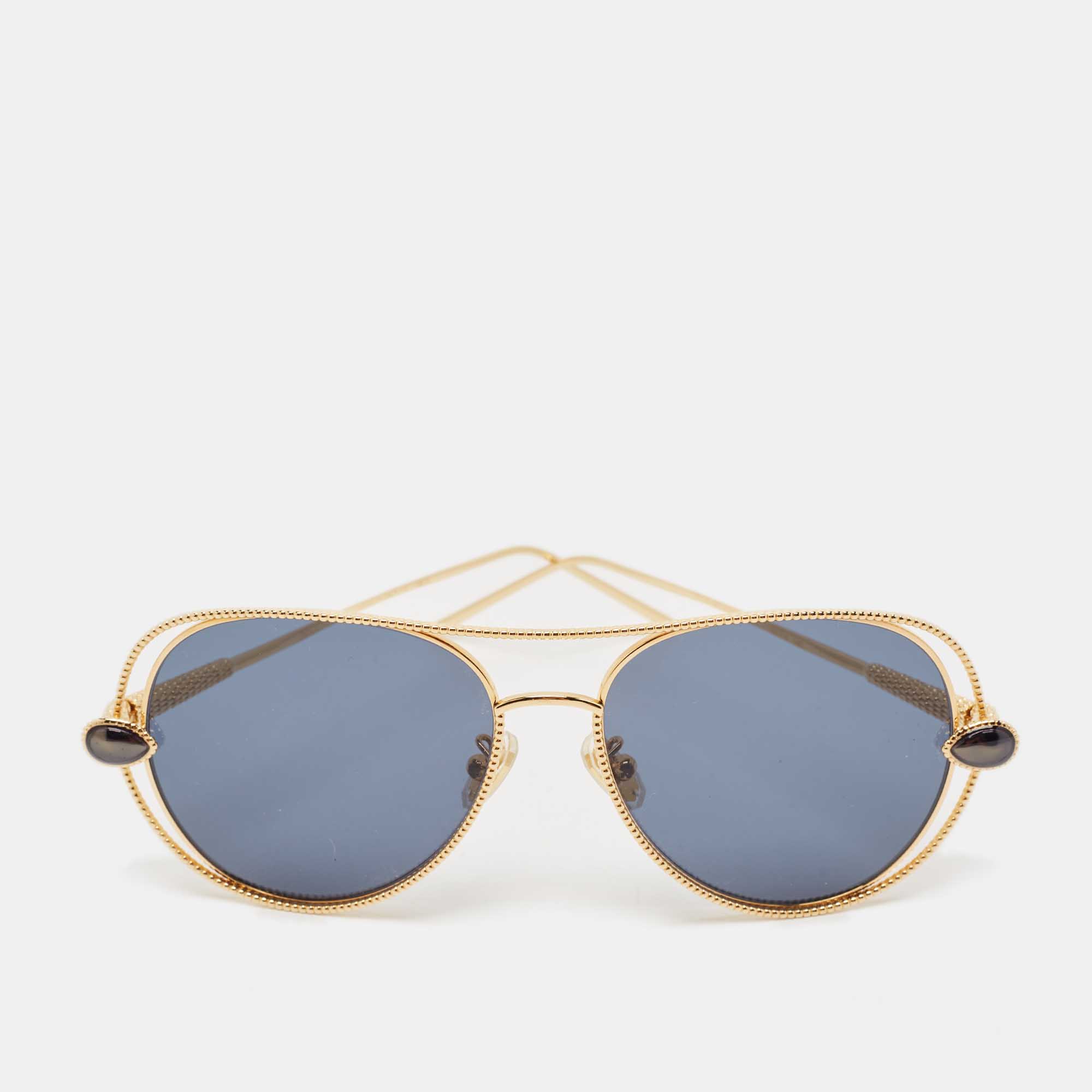 

Boucheron Navy Blue/Gold BC 005 Round Sunglasses