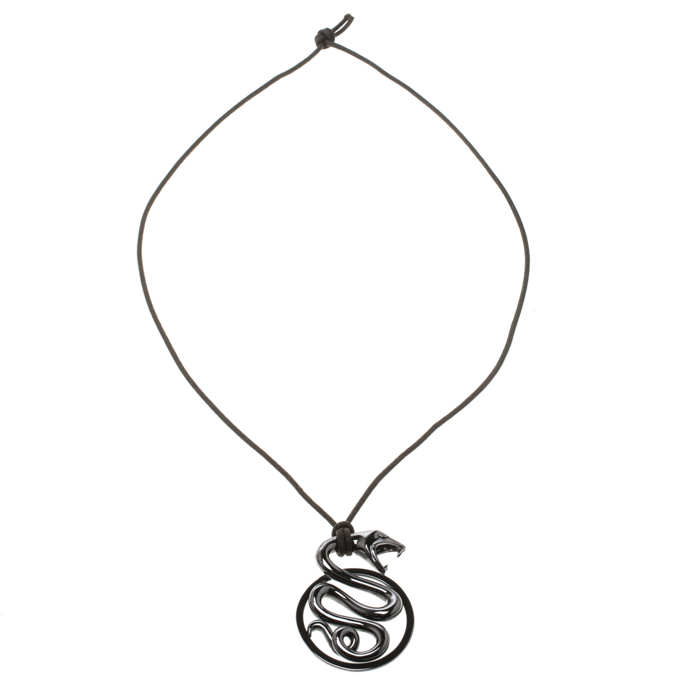 

Boucheron Trouble Brown Snake Silver Pendant Cord Necklace