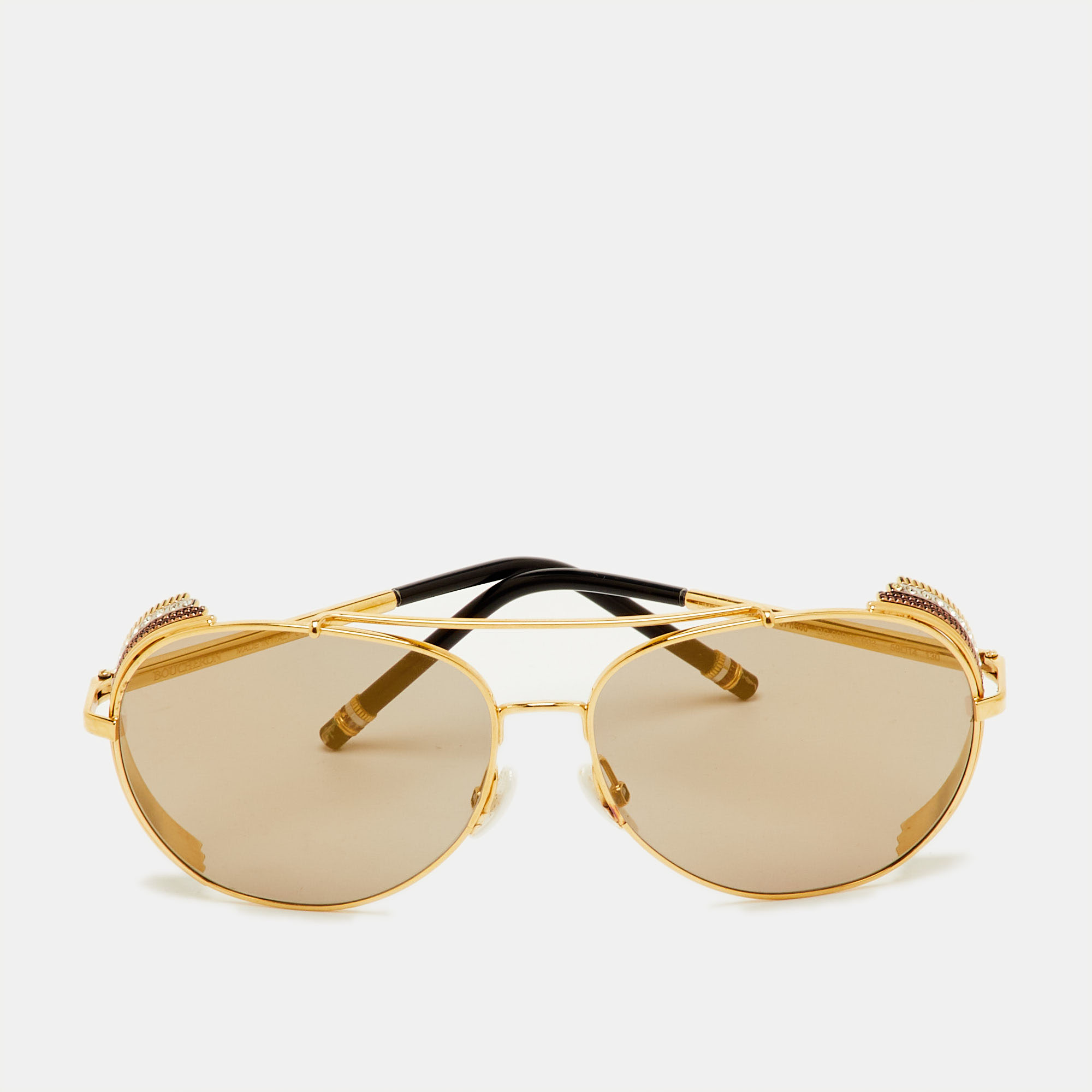 

Boucheron Brown/Gold Tone Mirrored BC0001S Aviator Sunglasses