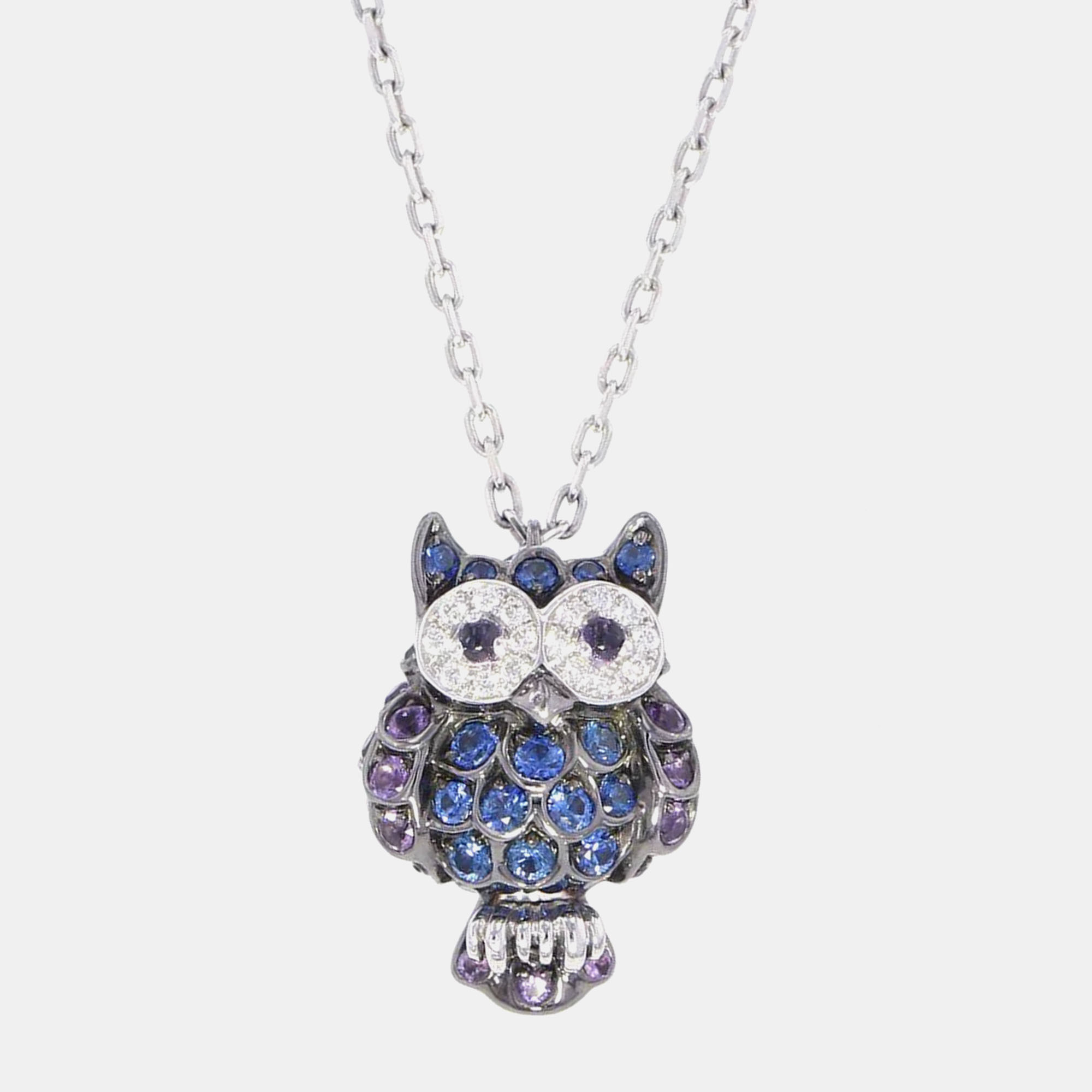 

Boucheron 18K White Gold Noctua Owl Chouette Pendant Necklace