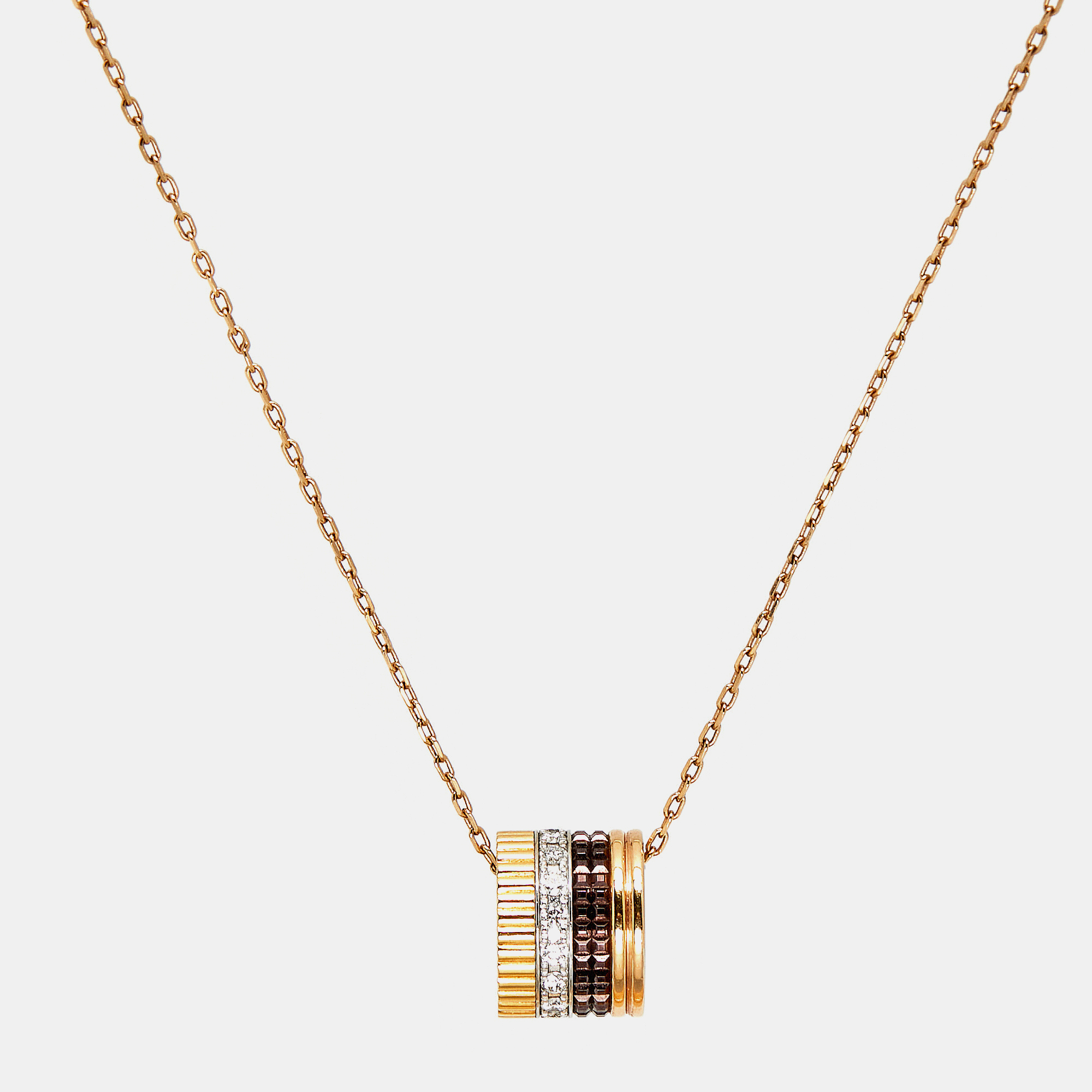 Pre-owned Boucheron Quatre Classique Pvd Diamonds 18k Three Tone Gold Large Model Necklace