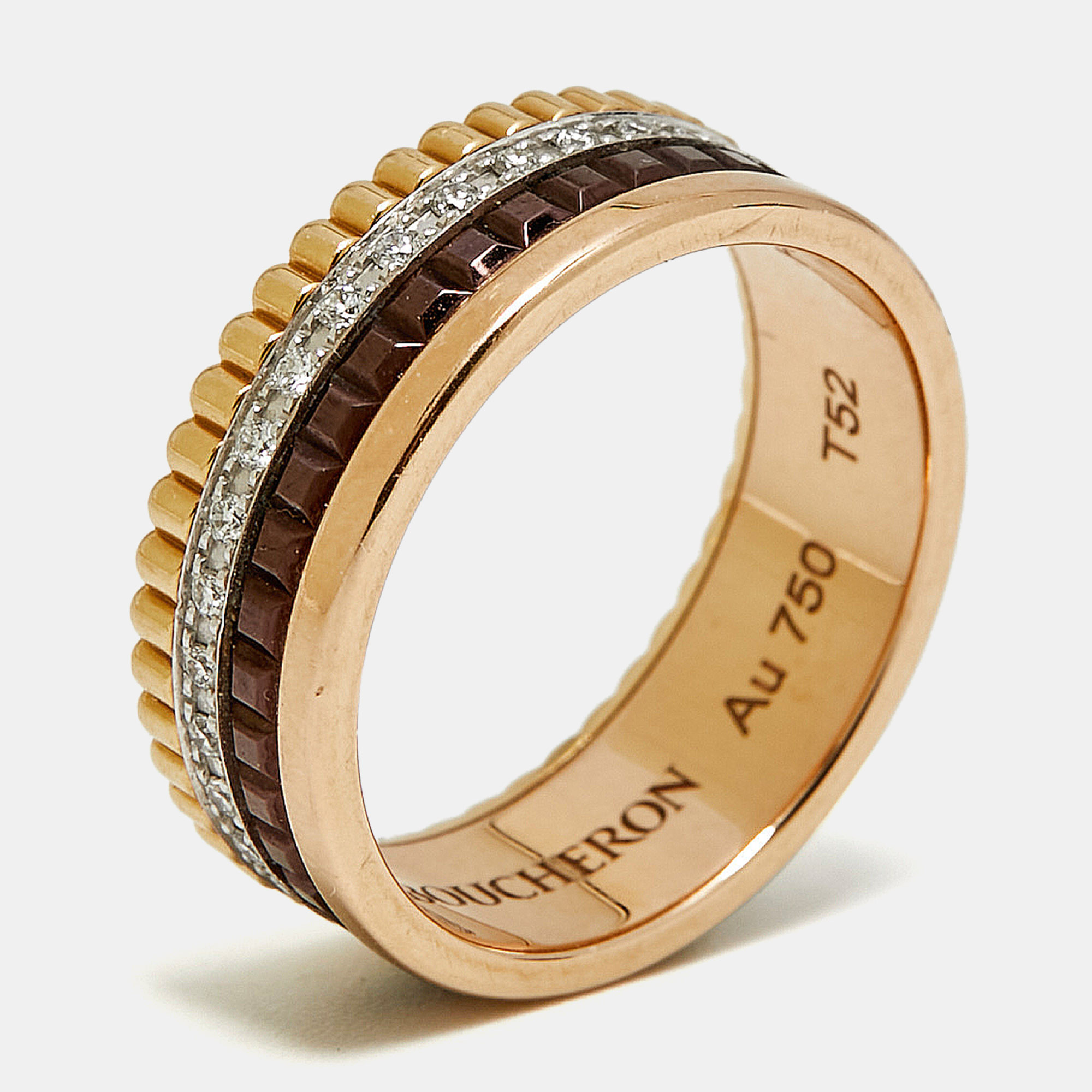 

Boucheron Quatre Classique Diamonds PVD 18k Three Tone Gold Ring Size