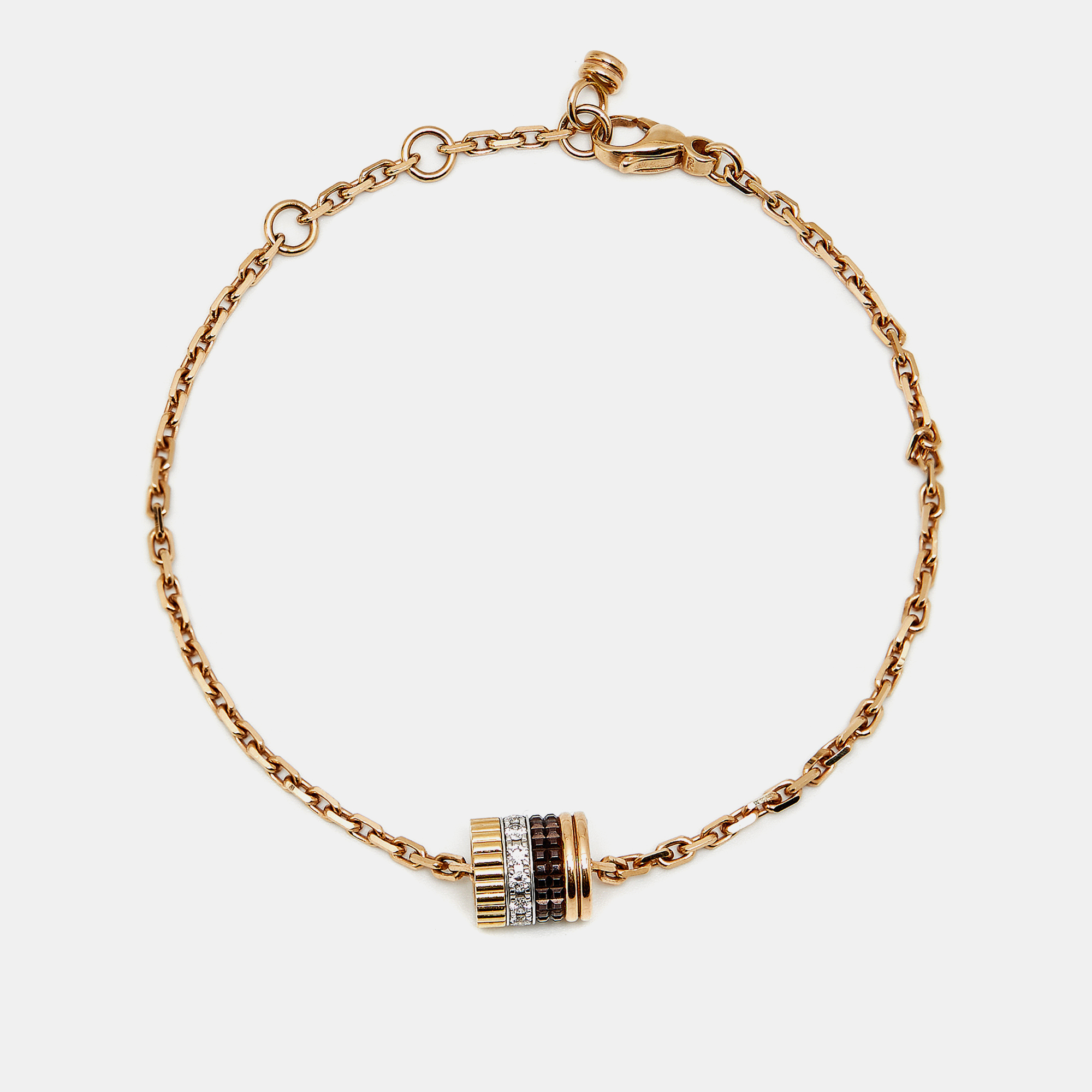 Pre-owned Boucheron Quatre Classique Pvd Diamonds 18k Three Tone Gold Bracelet