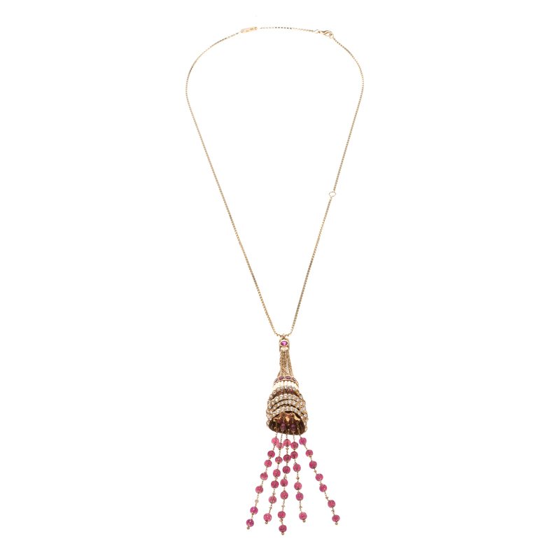 

Boucheron Frou Frou 18k Yellow Gold Diamonds And Tourmaline Bead Soutoir Necklace