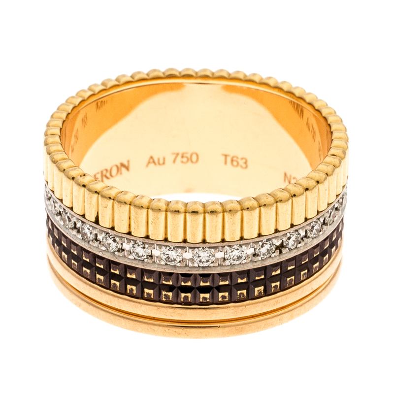 

Boucheron Quatre Classique Diamond 18k Three Tone Gold Large Band Ring Size