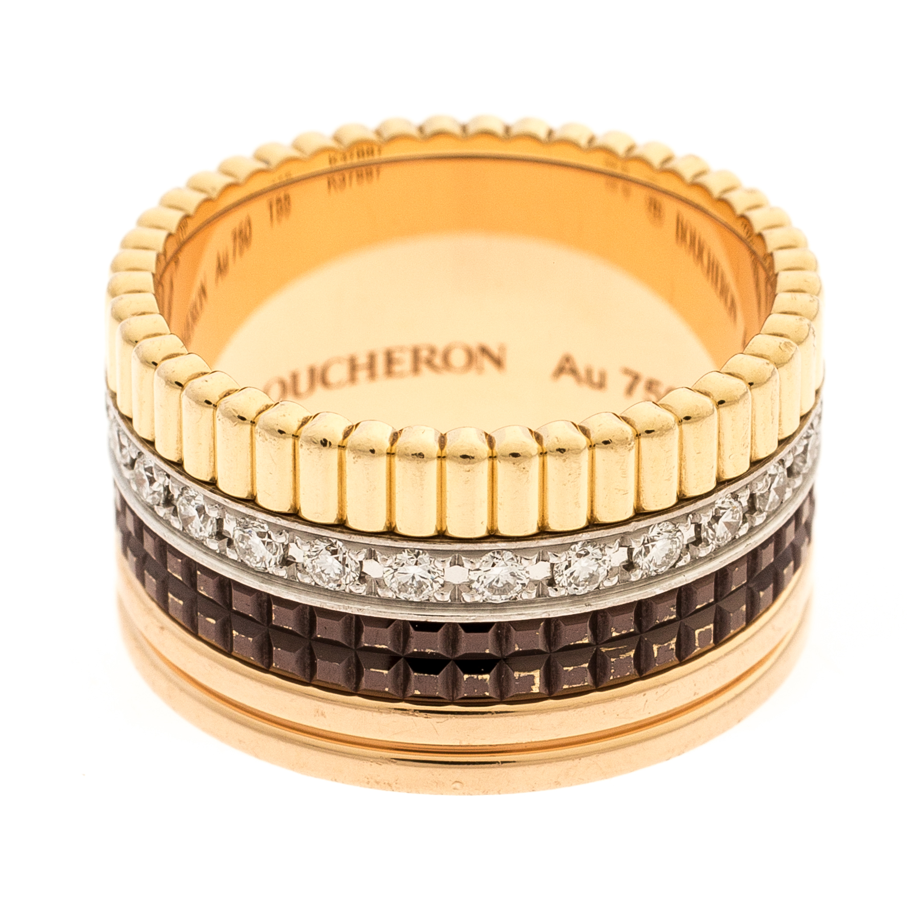 

Boucheron Quatre Classique Diamond 18k Three Tone Gold Band Ring Size