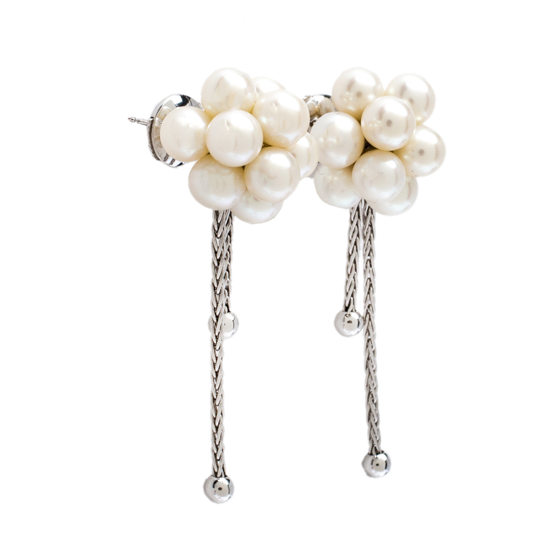 

Boucheron Cultured Pearl Cluster 18k White Gold Tassel Stud Earrings