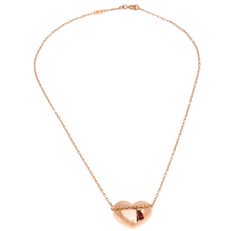 

Boucheron Heart Garnet 18K Rose Gold Chain Link Pendant Necklace