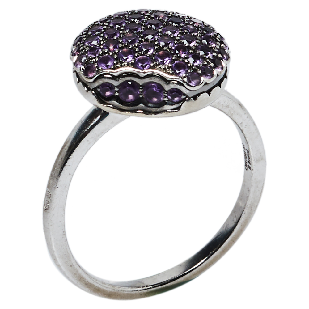 Pre-owned Boucheron Macaron Amethyst 18k White Gold Small Cocktail Ring Size 51