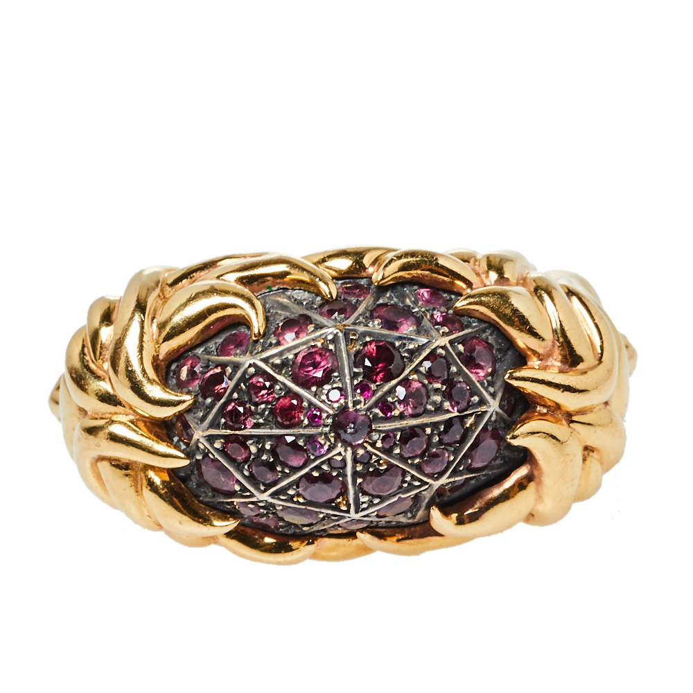 

Boucheron Ruby Carved Face 18K Yellow Gold Dome Cocktail Ring Size, Red