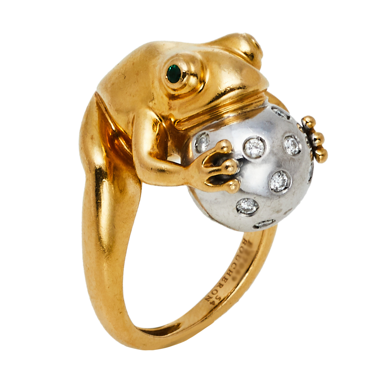 Pre-owned Boucheron Grenouille Diamond 18k Two Tone Gold Ring Size 54