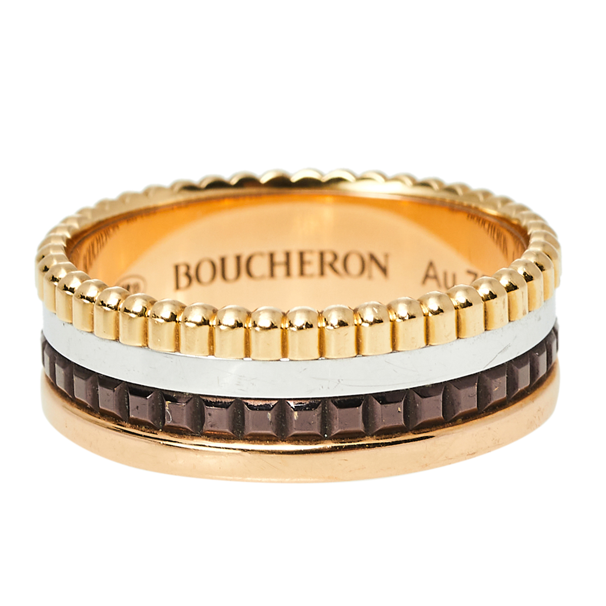 

Boucheron Quatre Classique 18K Three Tone Gold PVD Small Band Ring 54