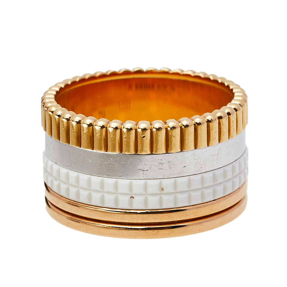 

Boucheron Quatre White Edition Ceramic 18K Three Tone Gold Large Band Ring Size