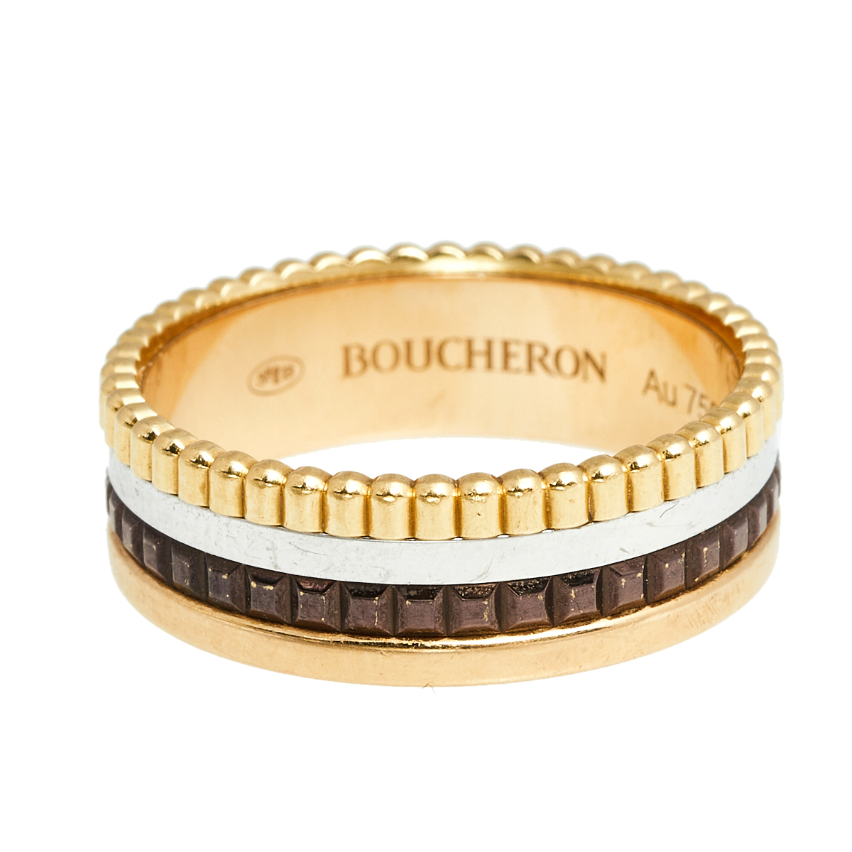 

Boucheron Quatre Classique Brown PVD 18k Three Tone Gold Small Band Ring Size